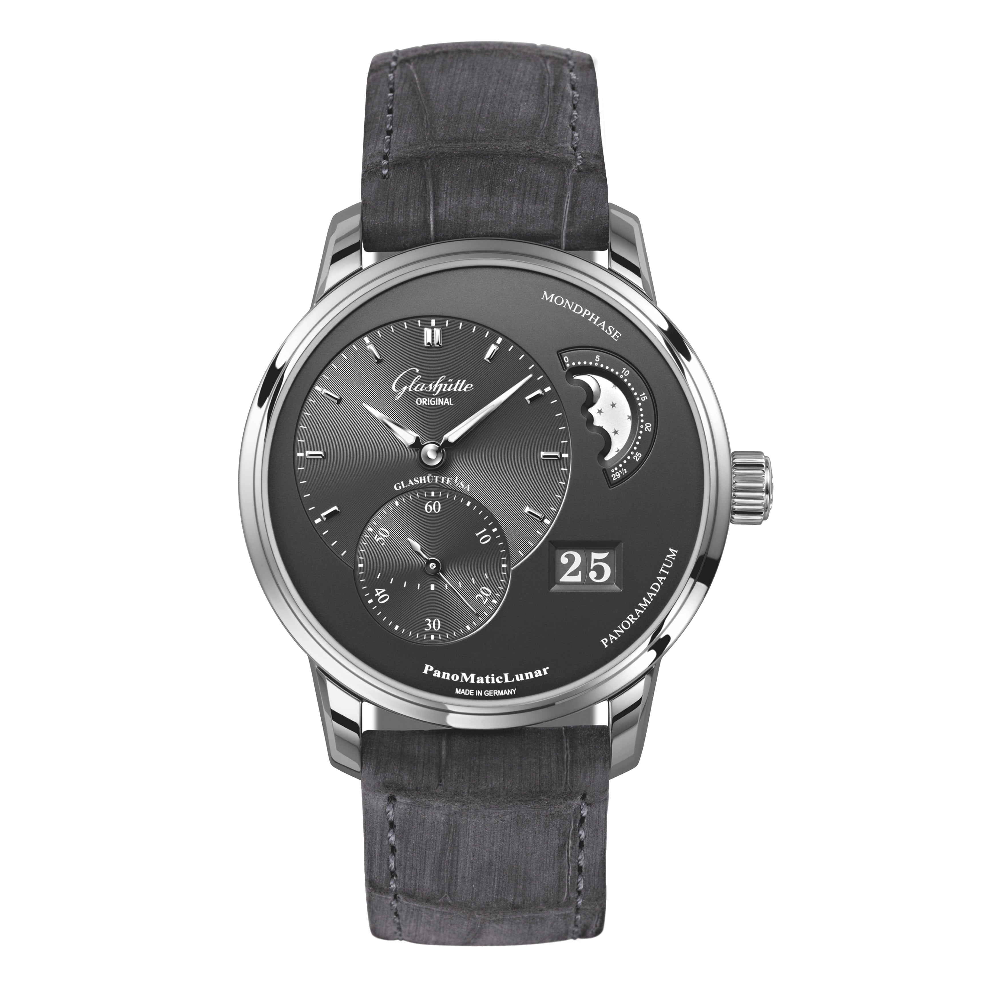 Glashutte Original PANOMATICLUNAR Watch, 40MM Gray Dial, 1-90-02-43-32-62