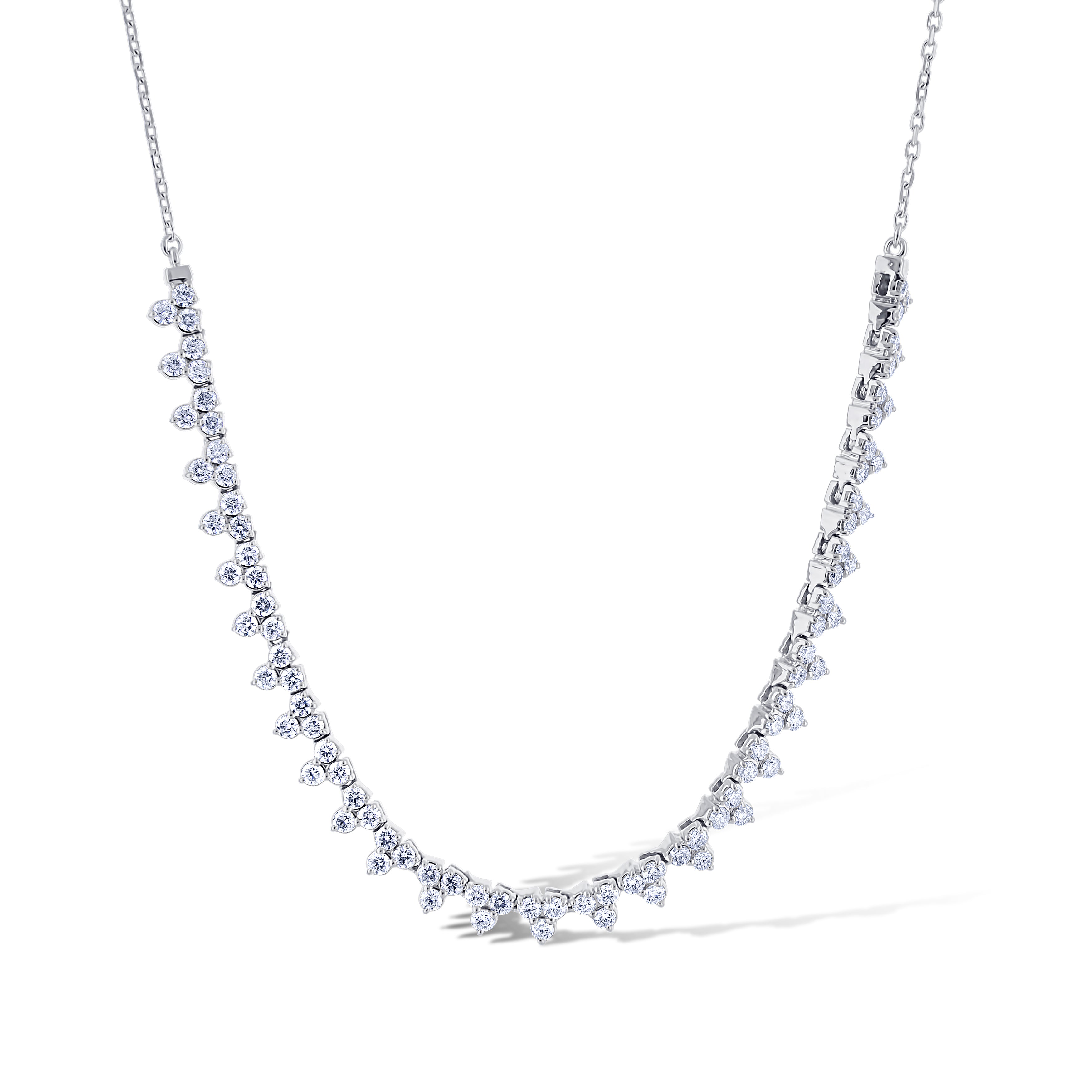 14K White Gold Round Cluster Half Tennis Necklace