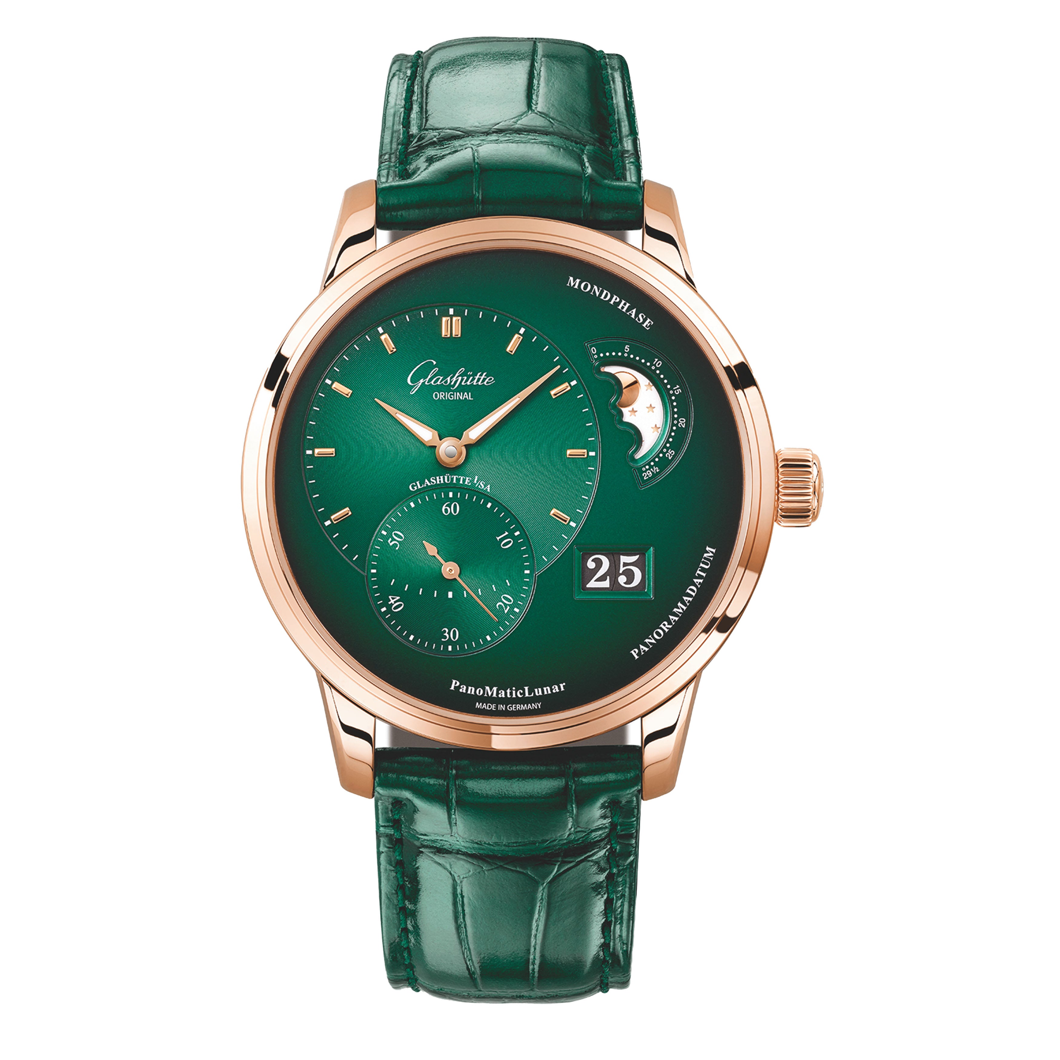 Glashutte Original PanoMatciLunar Watch, 40mm Green Dial, 1-90-02-23-35-61