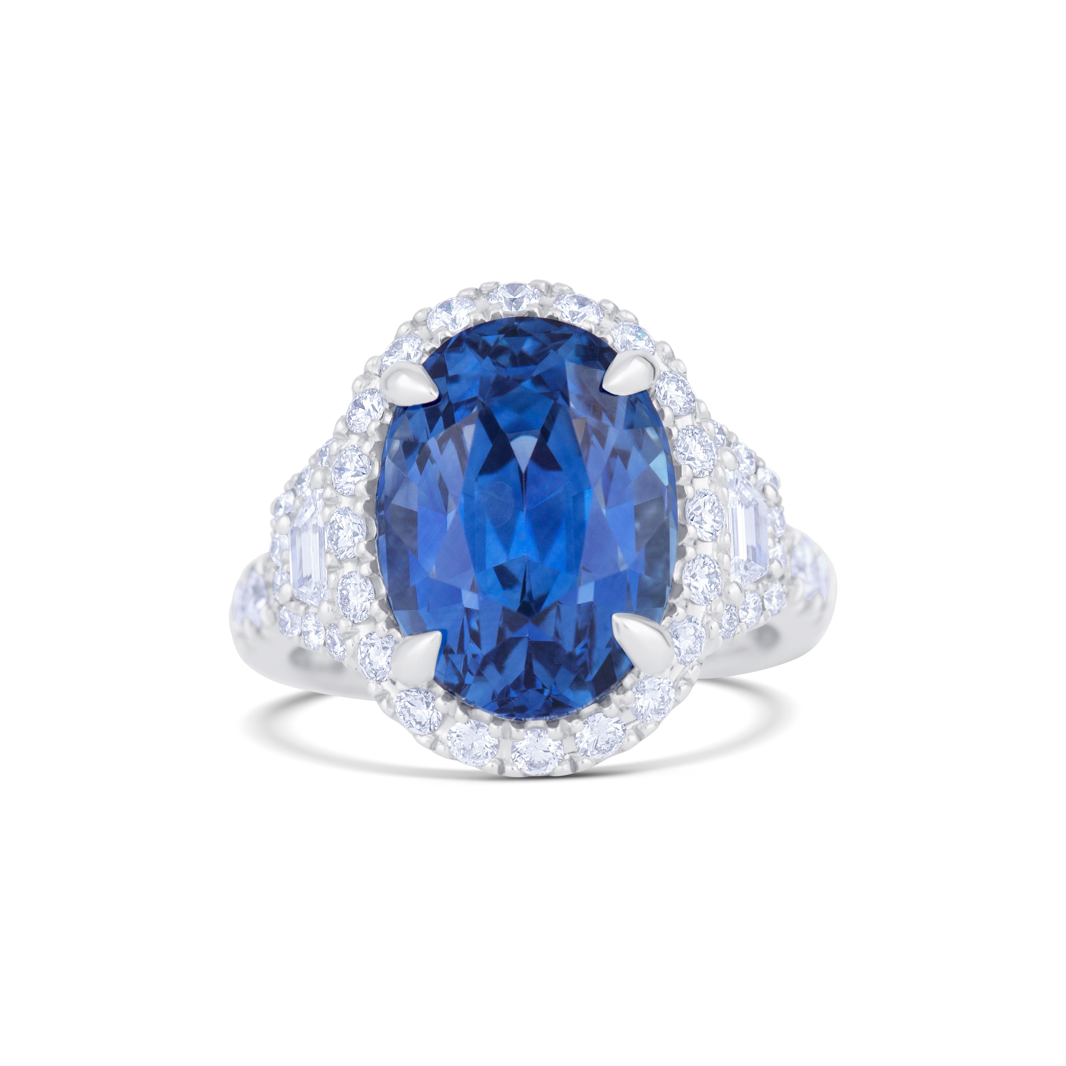 Platinum Oval Cut Sapphire and Diamond Ring