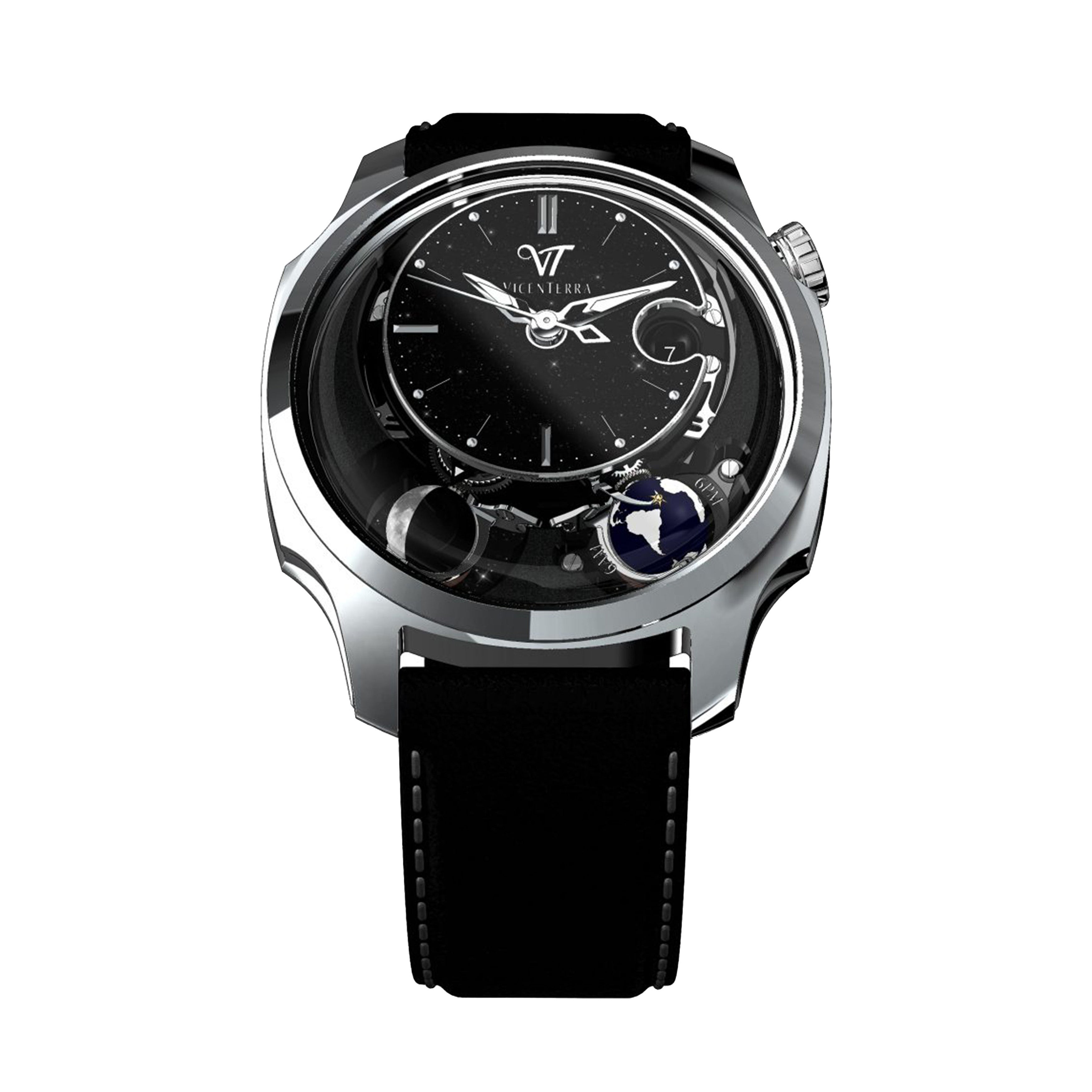 Vicenterra Astroluna T3 Black Cosmos Watch, 41.5mm Black Aventurine Dial, VT.354.01.23