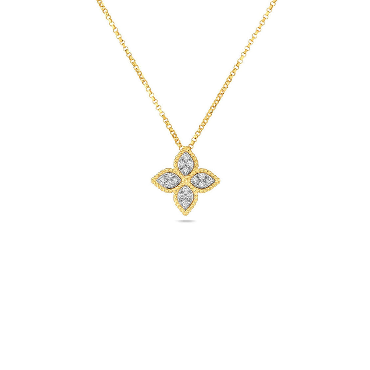 18K YELLOW GOLD ROBERTO COIN PRINCESS DIAMOND FLOWER PENDANT
