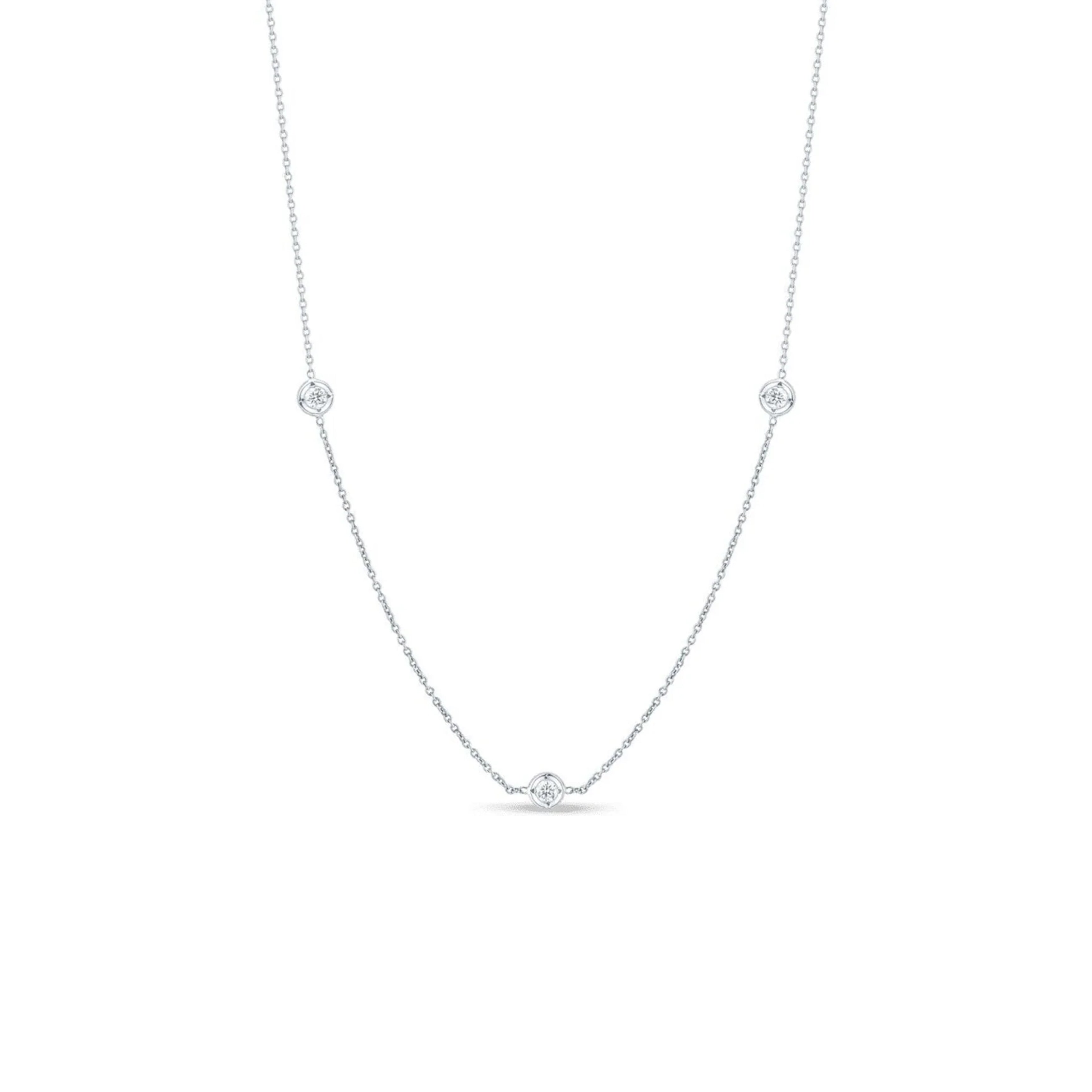 18K WHITE Gold Roberto Coin 7 Station Diamond Necklace