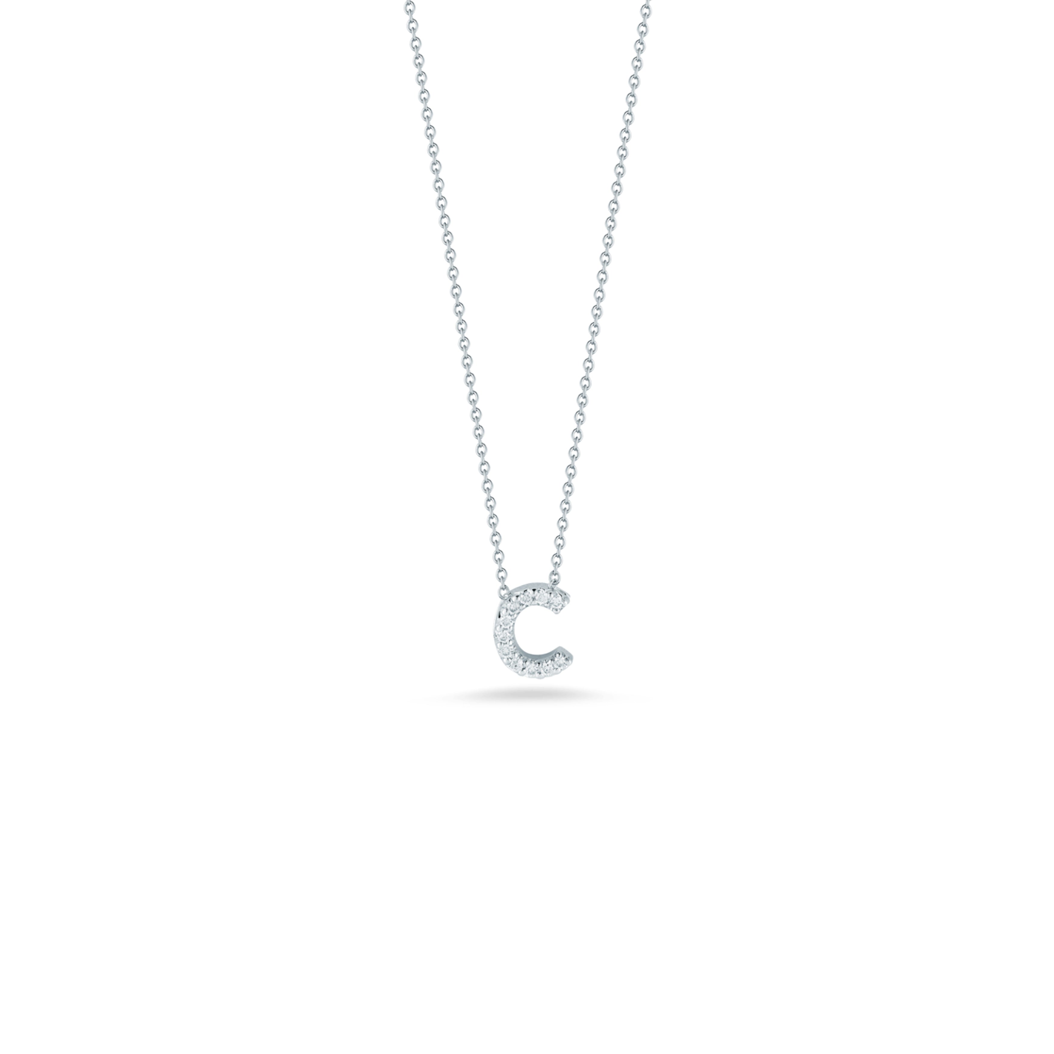 18K White Gold Roberto Coin Diamond Love Letter C Necklace