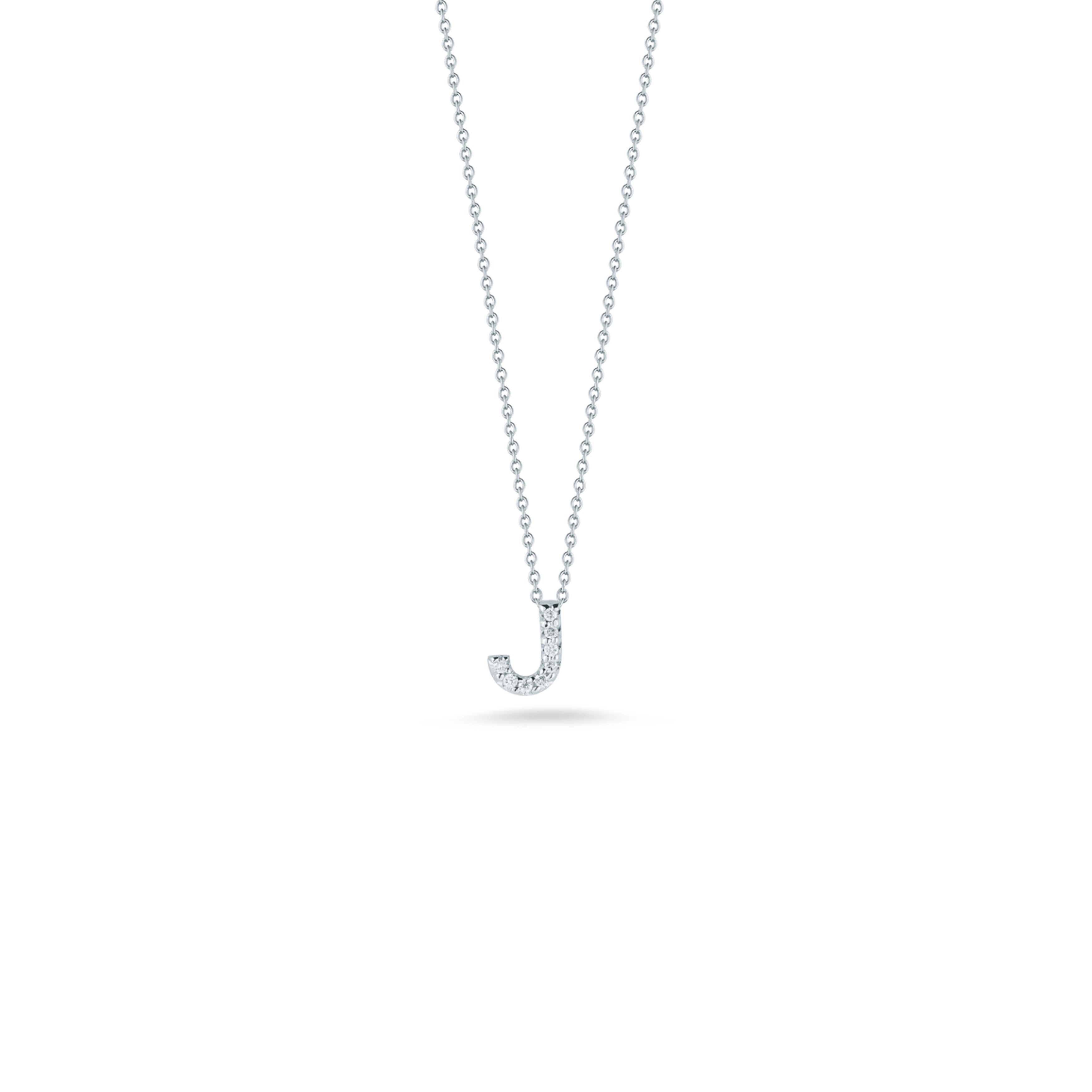 18K White Gold Roberto Coin Diamond Love Letter J Necklace