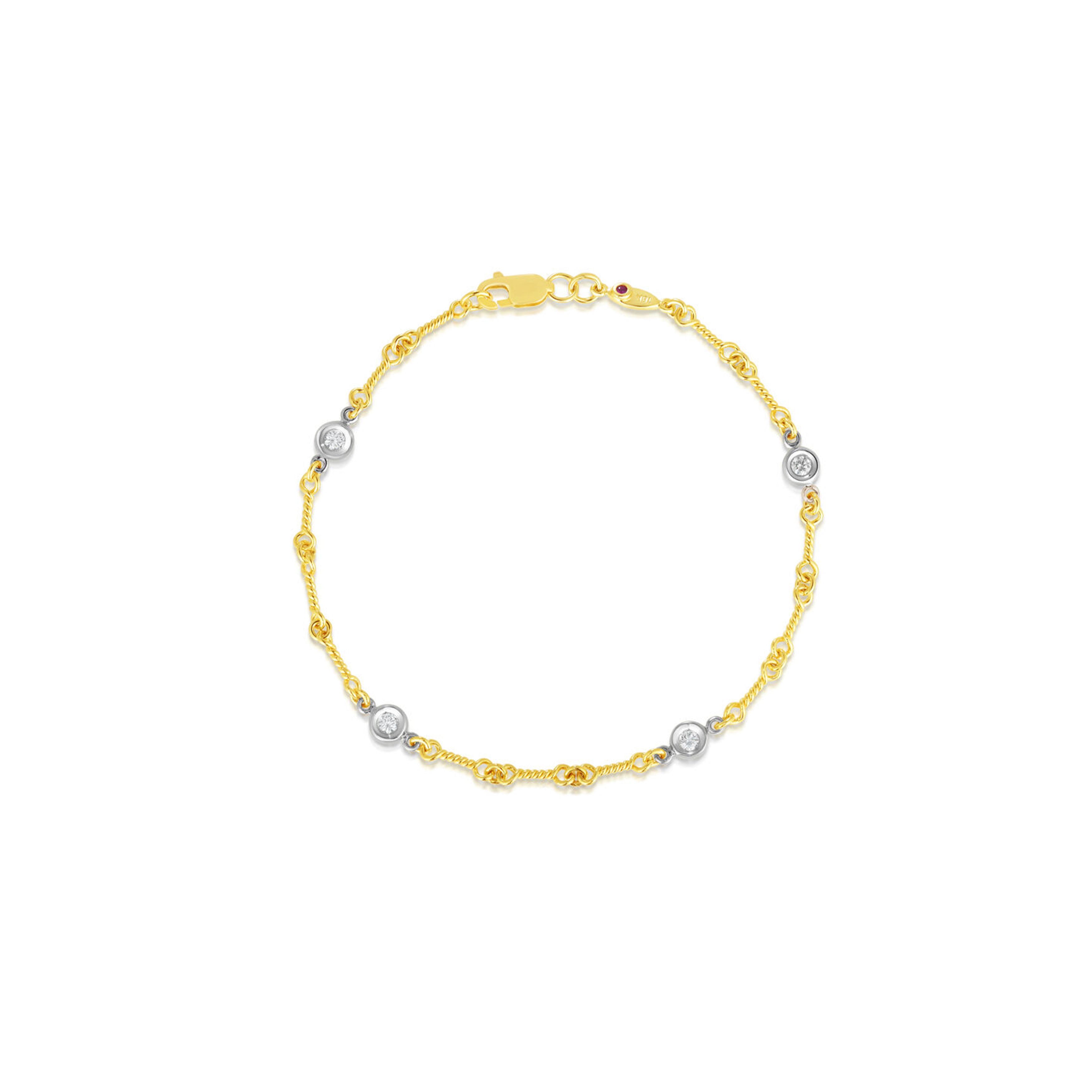 18K Yellow and White Gold Roberto Coin Diamond 4 Station Bracelet