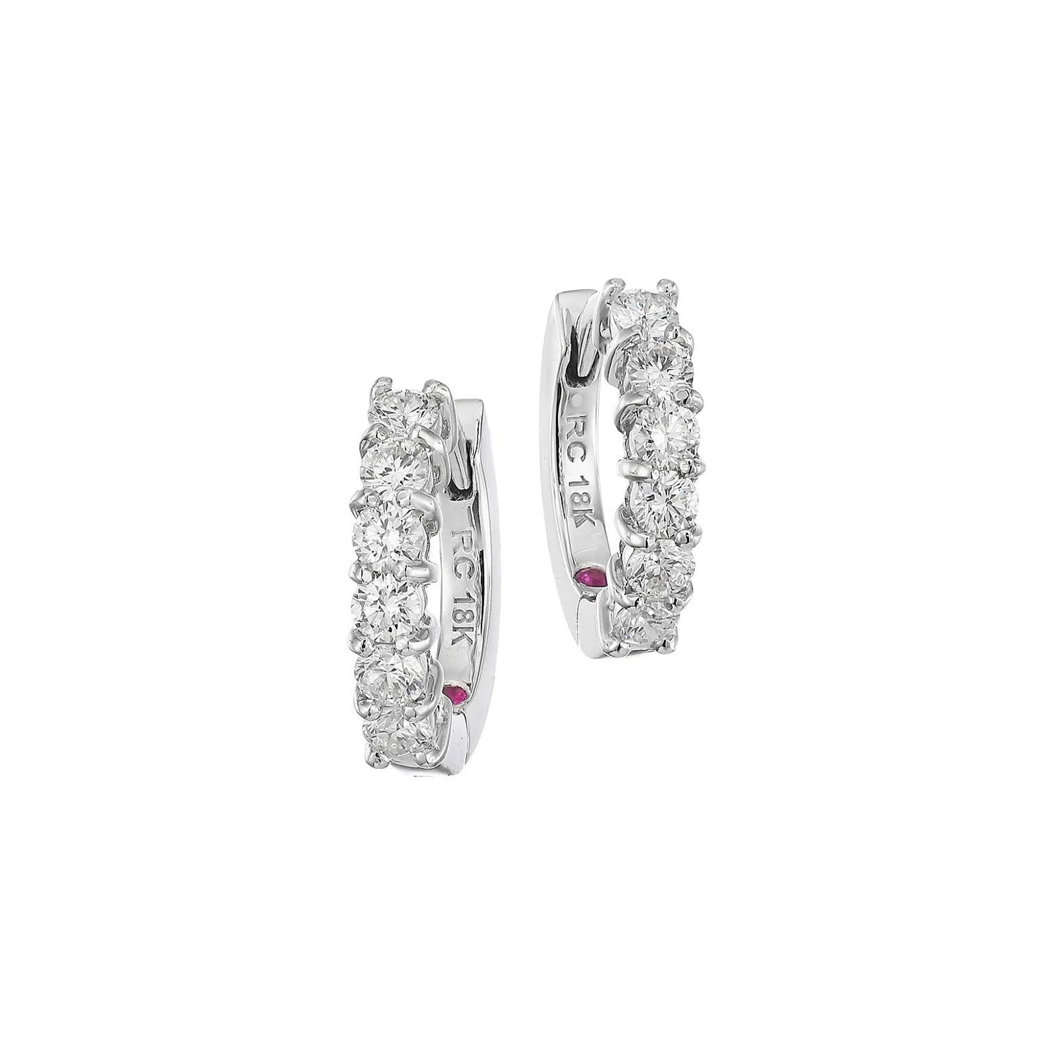 18K White Gold Roberto Coin Single Line Diamond Huggy Earrings