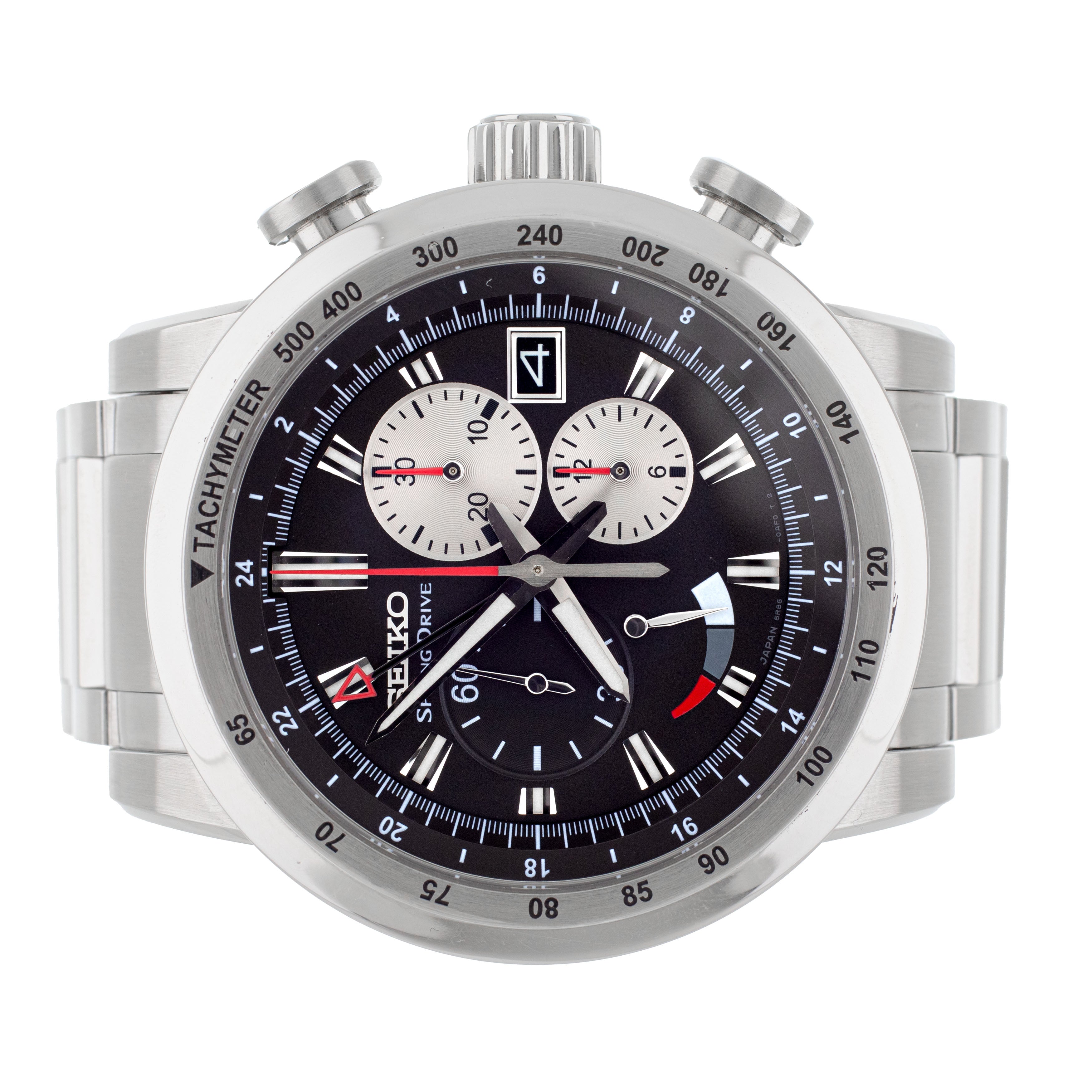 Seiko Sport Spring Drive Chronograph GMT Steel Black Dial 45mm SPS003J1