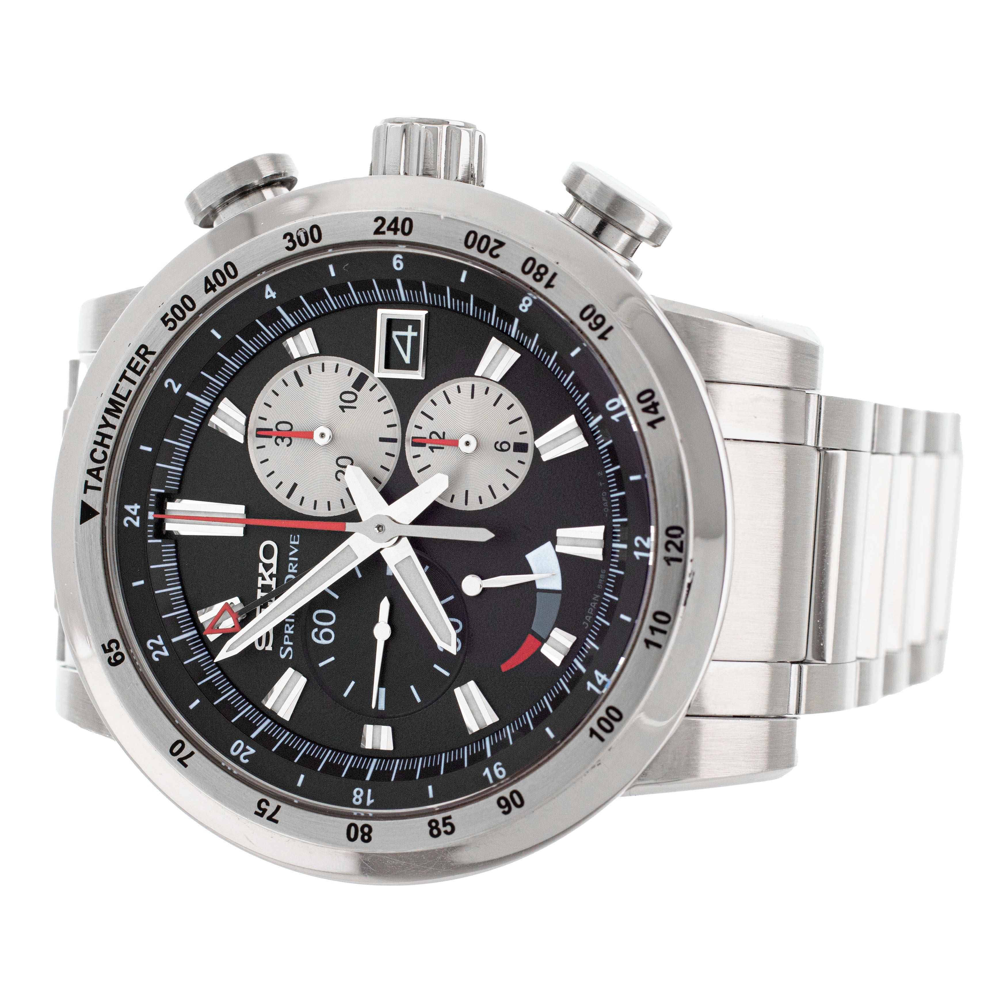 Seiko Sport Spring Drive Chronograph GMT Steel Black Dial 45mm SPS003J1