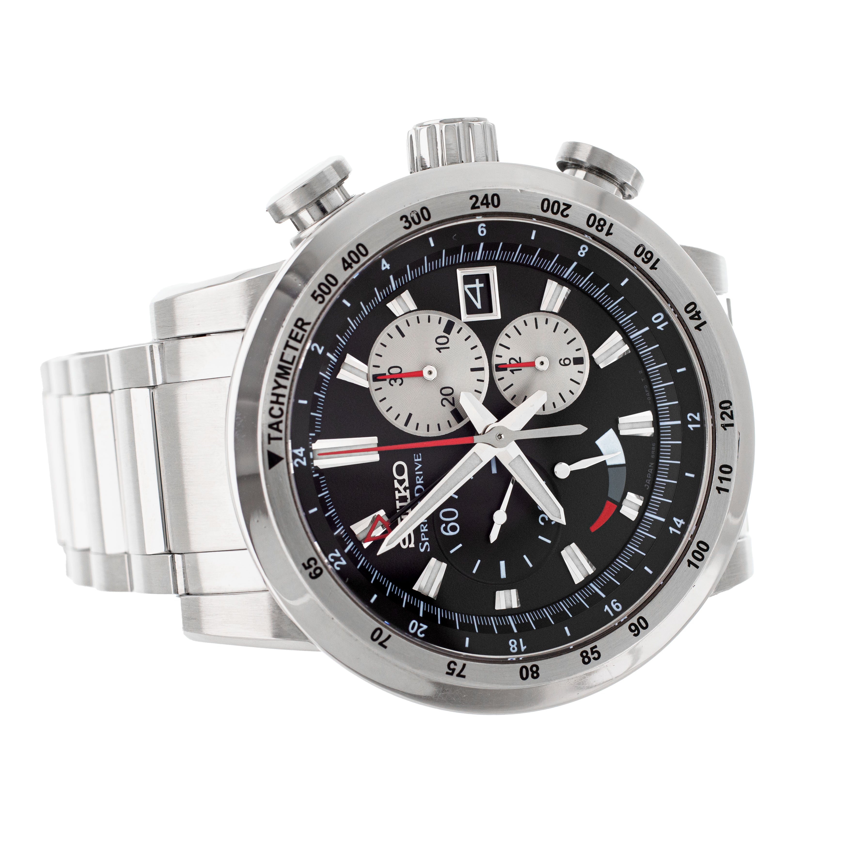 Seiko Sport Spring Drive Chronograph GMT Steel Black Dial 45mm SPS003J1