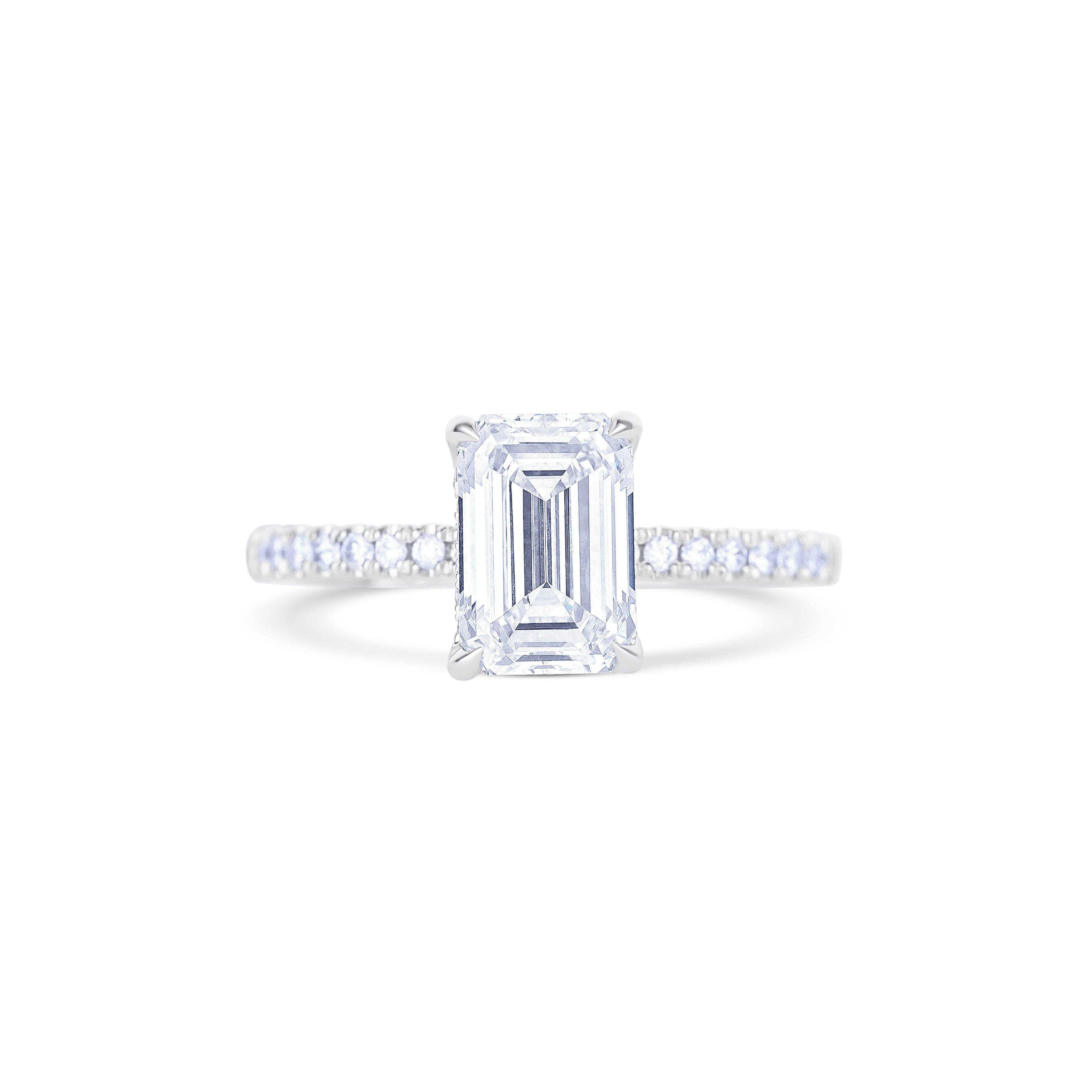 18K White Gold Emerald Cut Diamond Lab Grown Engagement Ring