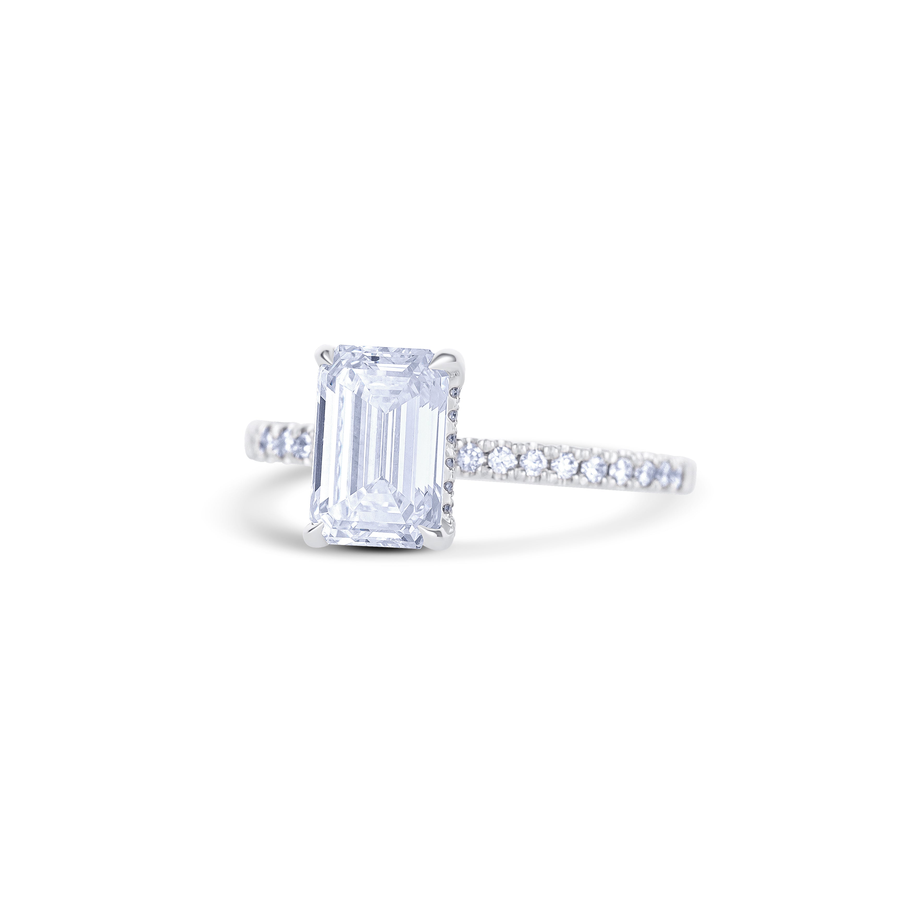 18K White Gold Emerald Cut Diamond Lab Grown Engagement Ring