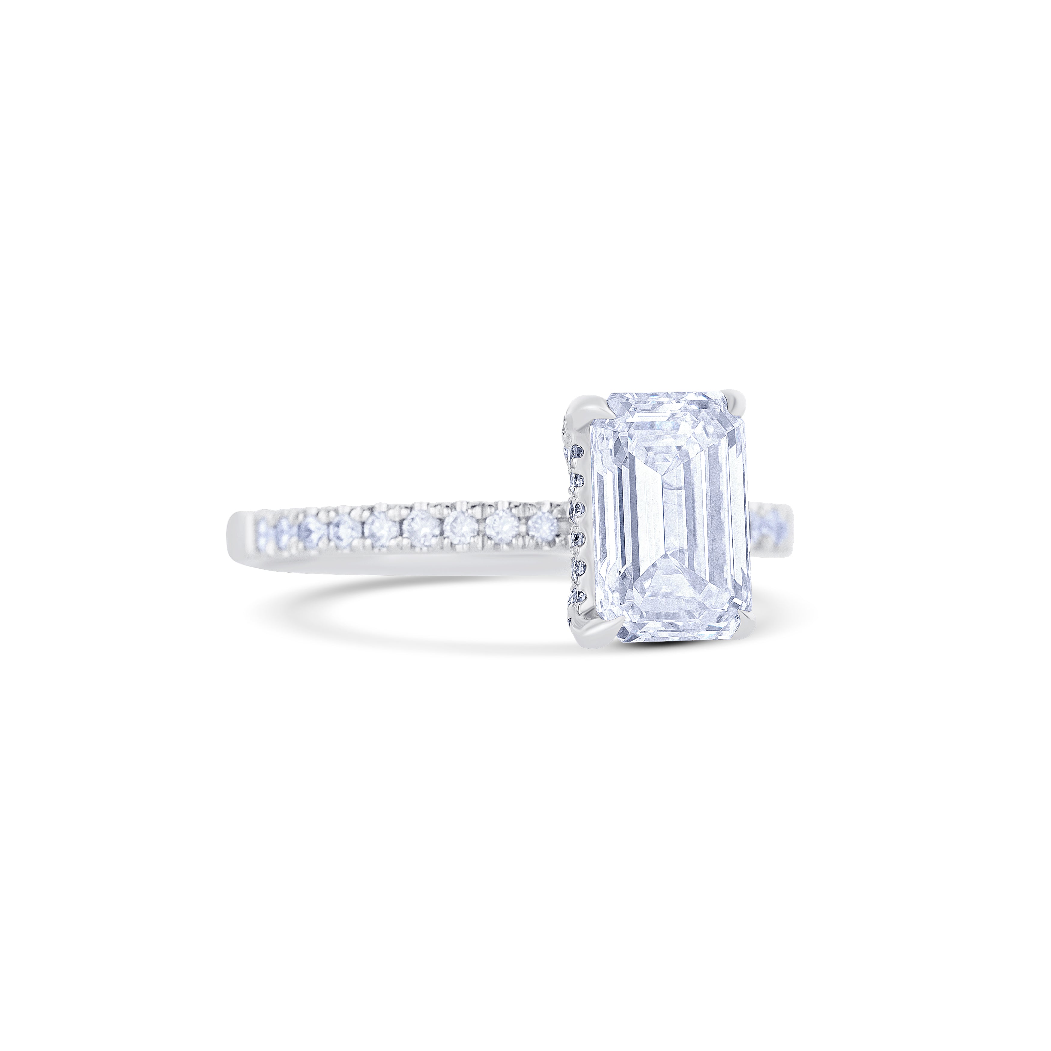 18K White Gold Emerald Cut Diamond Lab Grown Engagement Ring