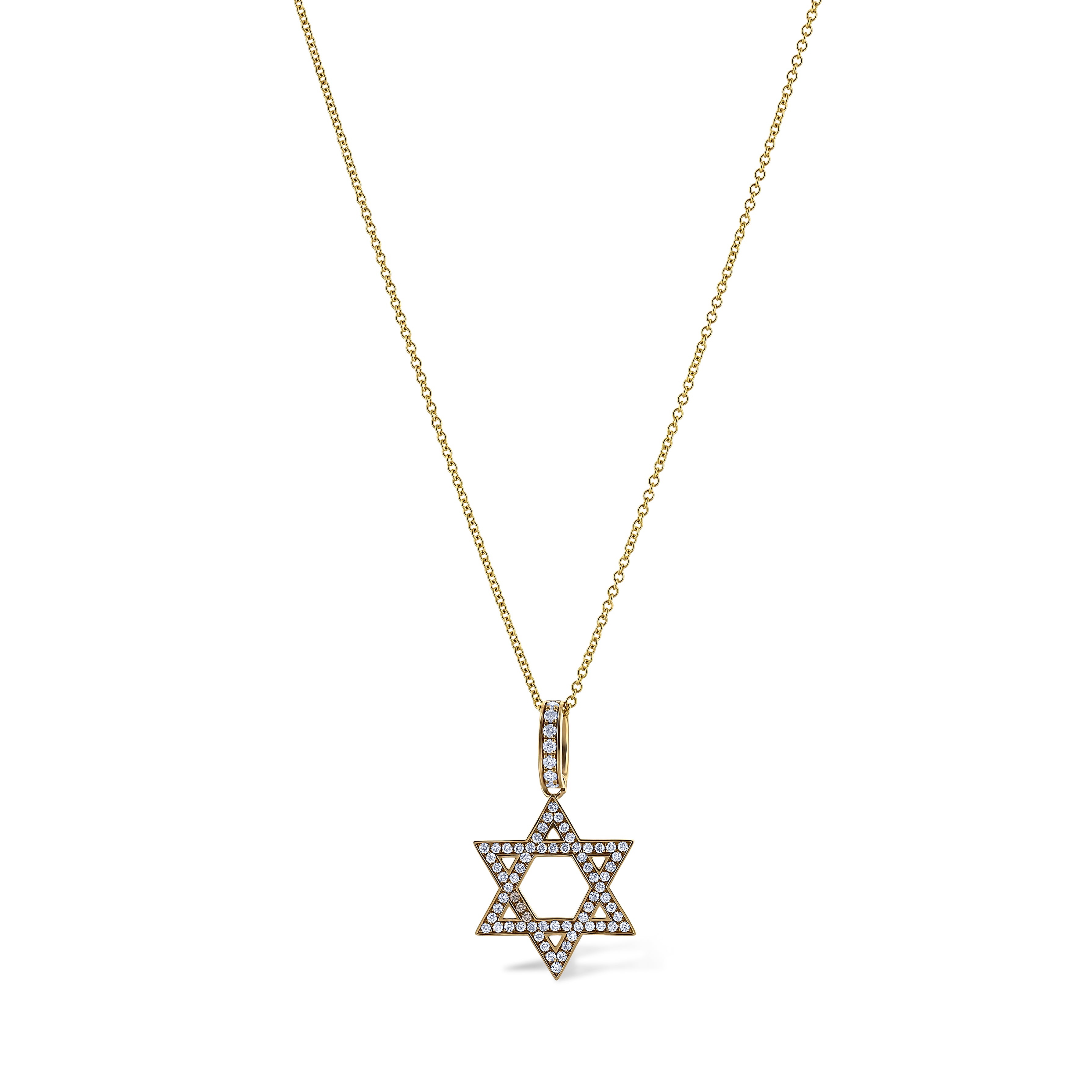 14K Yellow Gold Round Cut Diamond Star Of David With Chain