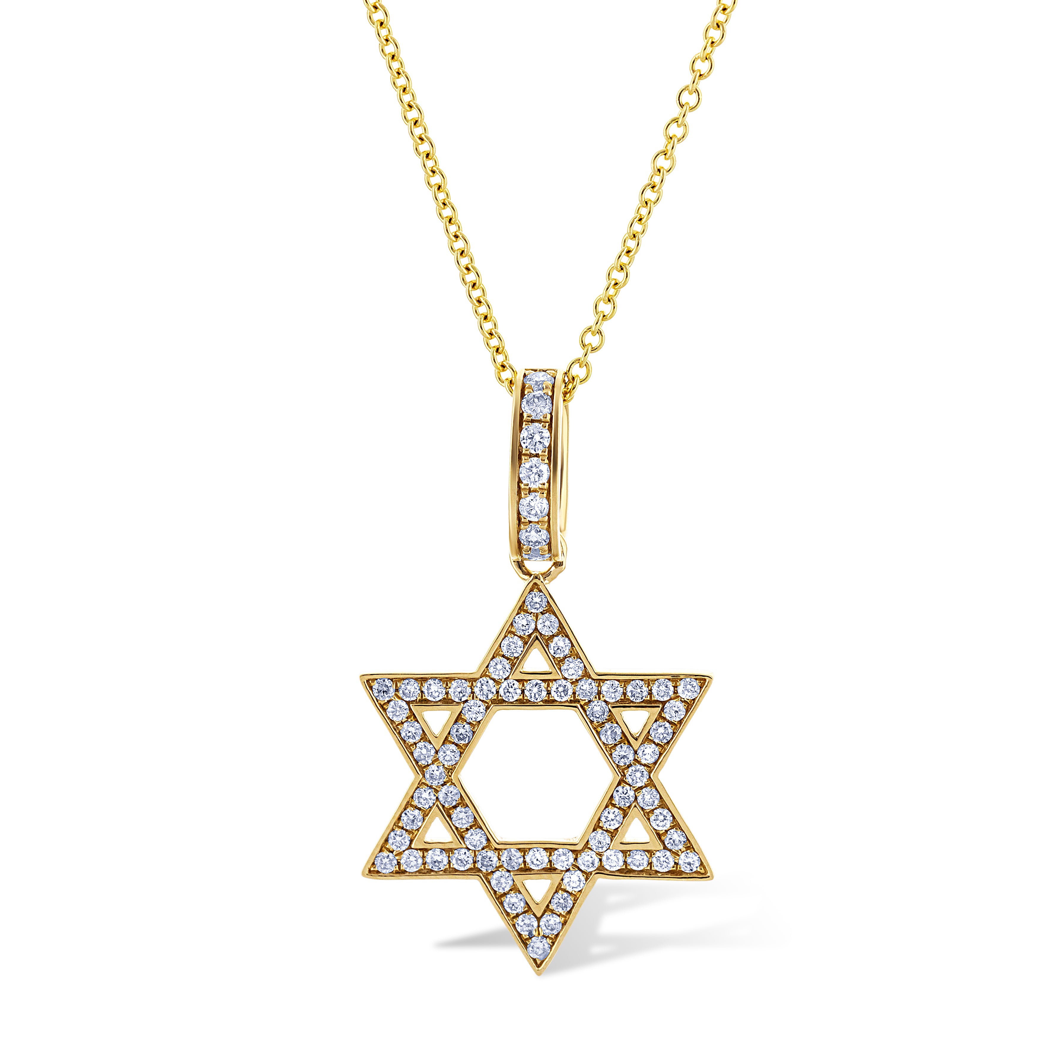 14K Yellow Gold Round Cut Diamond Star Of David With Chain