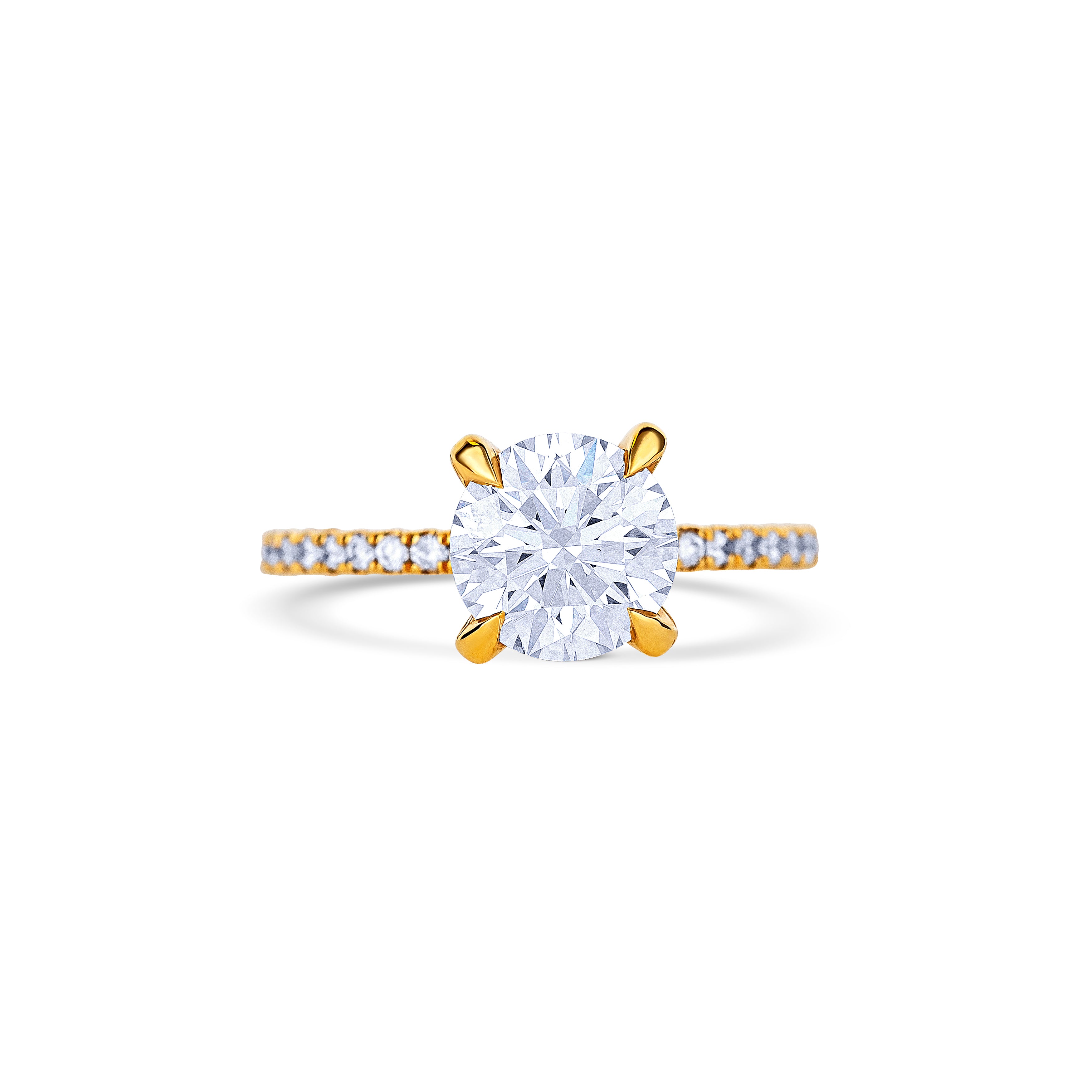 18K Yellow Gold Round Diamond with Diamond Band and Hidden Halo Lab Grown Engagement Ring