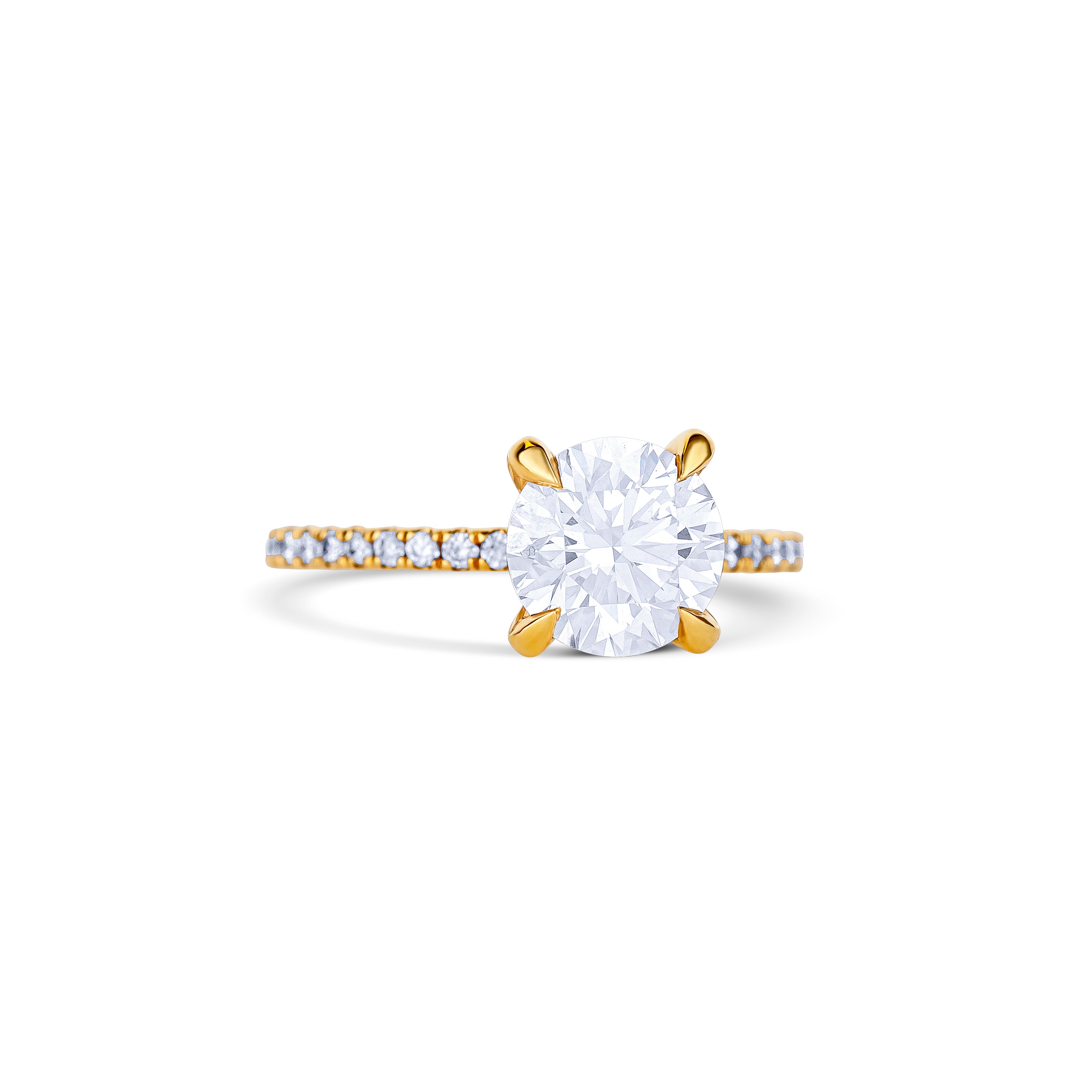 18K Yellow Gold Round Diamond with Diamond Band and Hidden Halo Lab Grown Engagement Ring