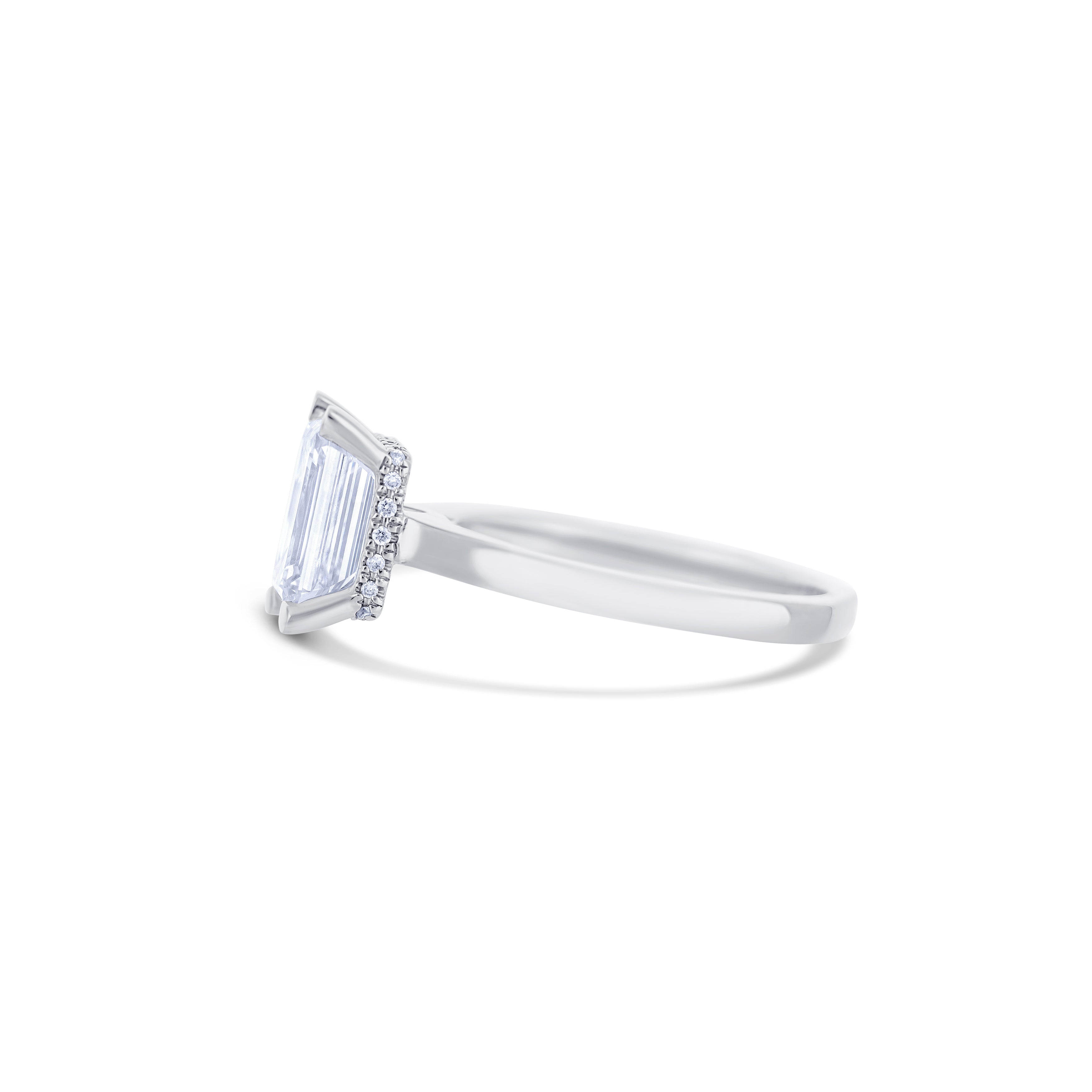 18K White Gold Round Cut Diamond with Hidden Diamond Halo Lab Grown Engagement Ring