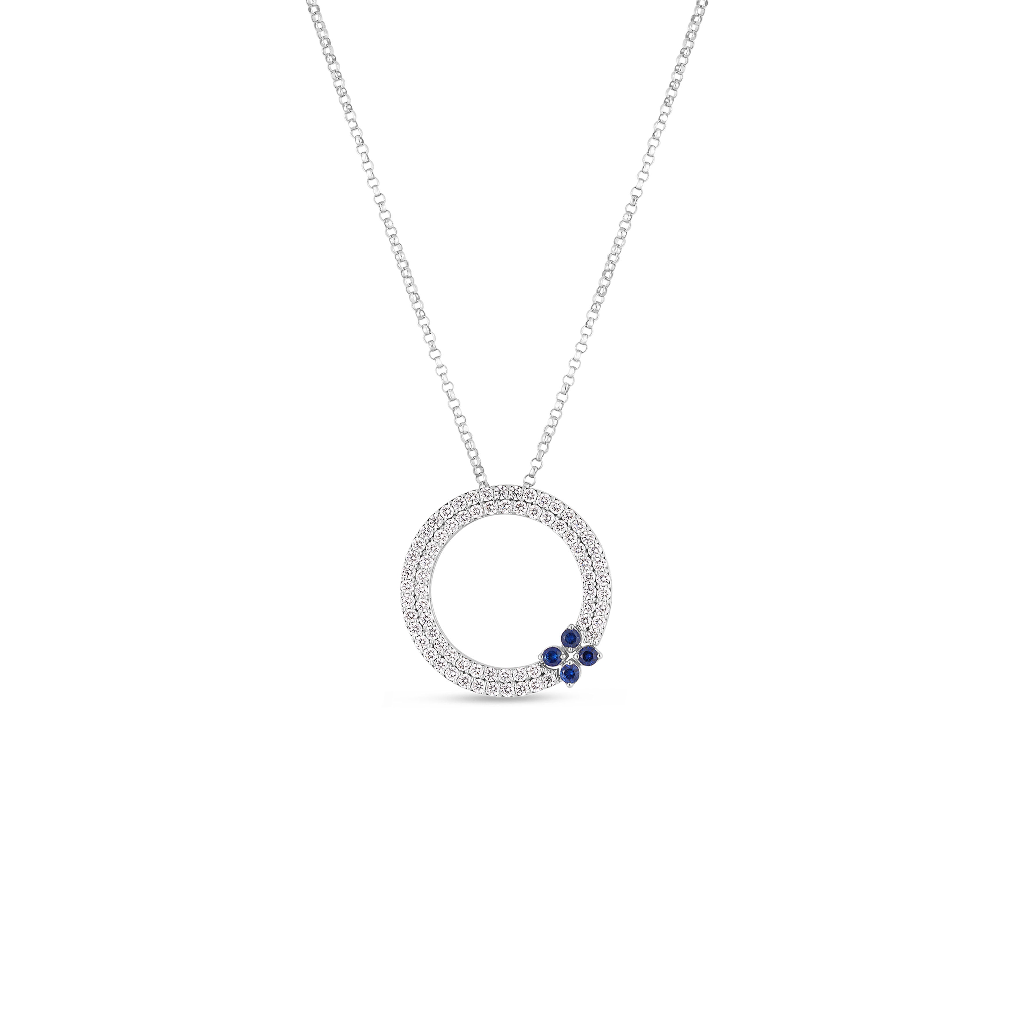 Roberto Coin 18K White Gold Love in Verona Diamond and Blue Sapphire Circle Necklace