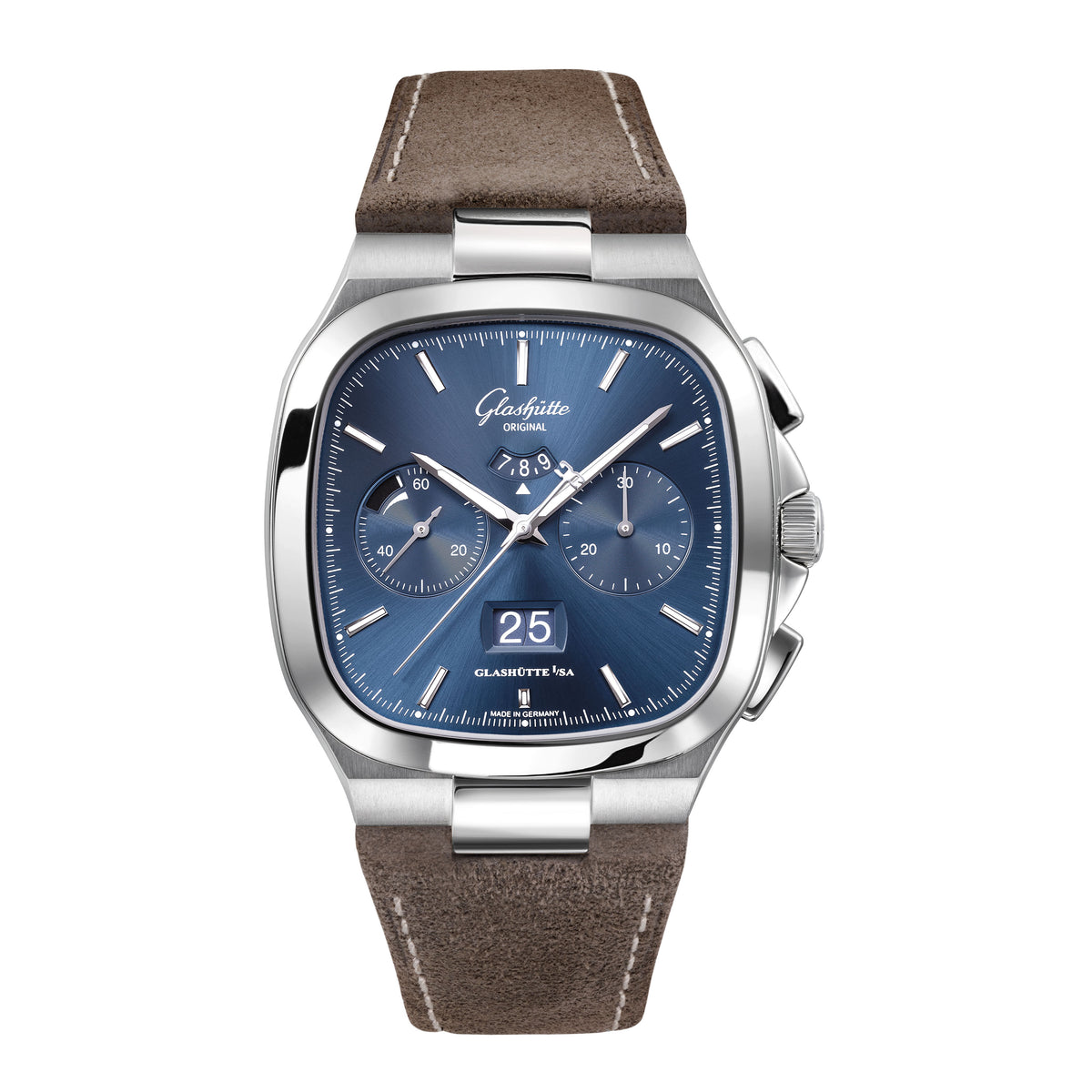 Glashutte Original Seventies Chronograph Watch, 40mm Blue Dial, 1-37-02-08-02-62