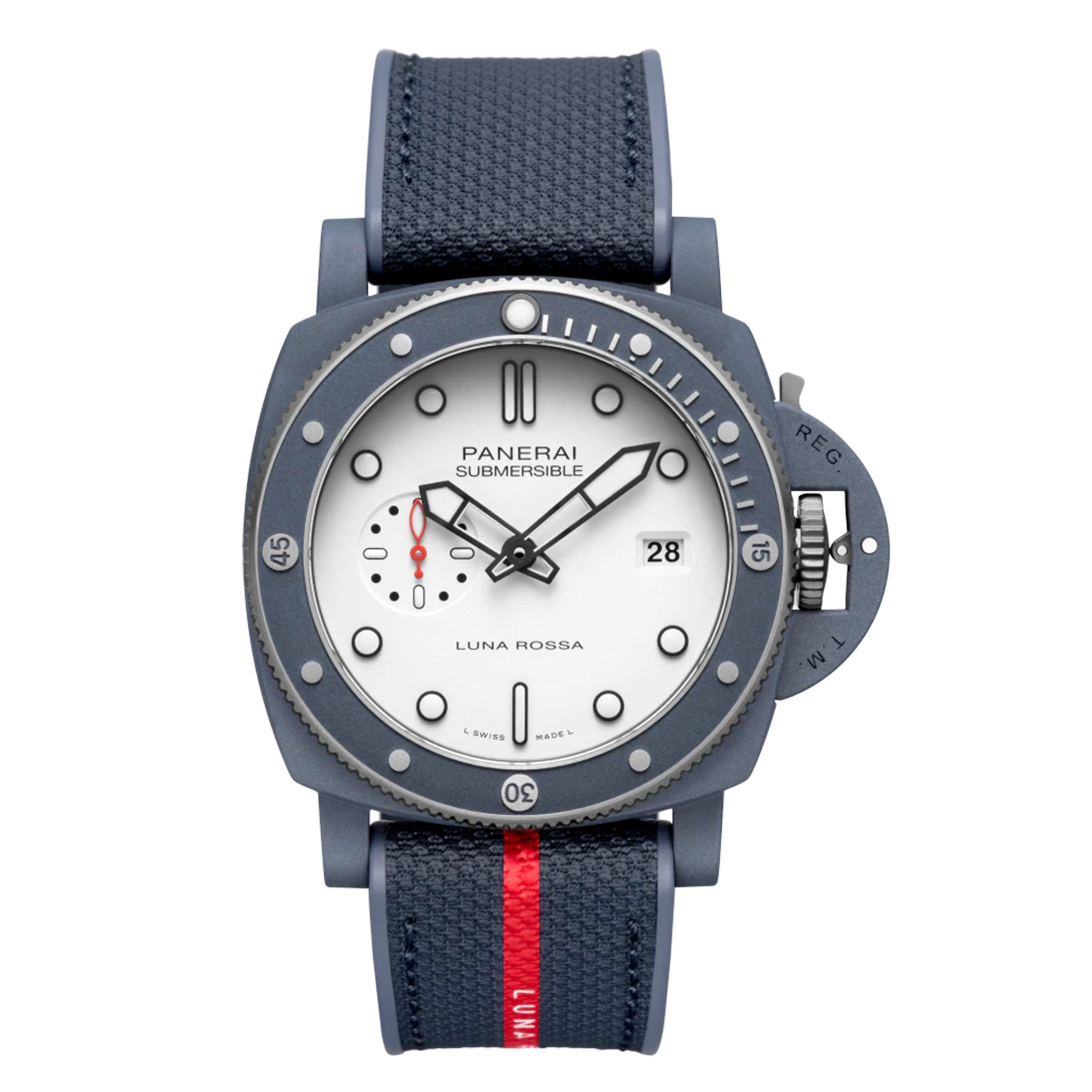 Panerai Submersible QuarantaQuattro Luna Rossa Ti-Ceramitech Watch, 44mm White Dial, PAM01543