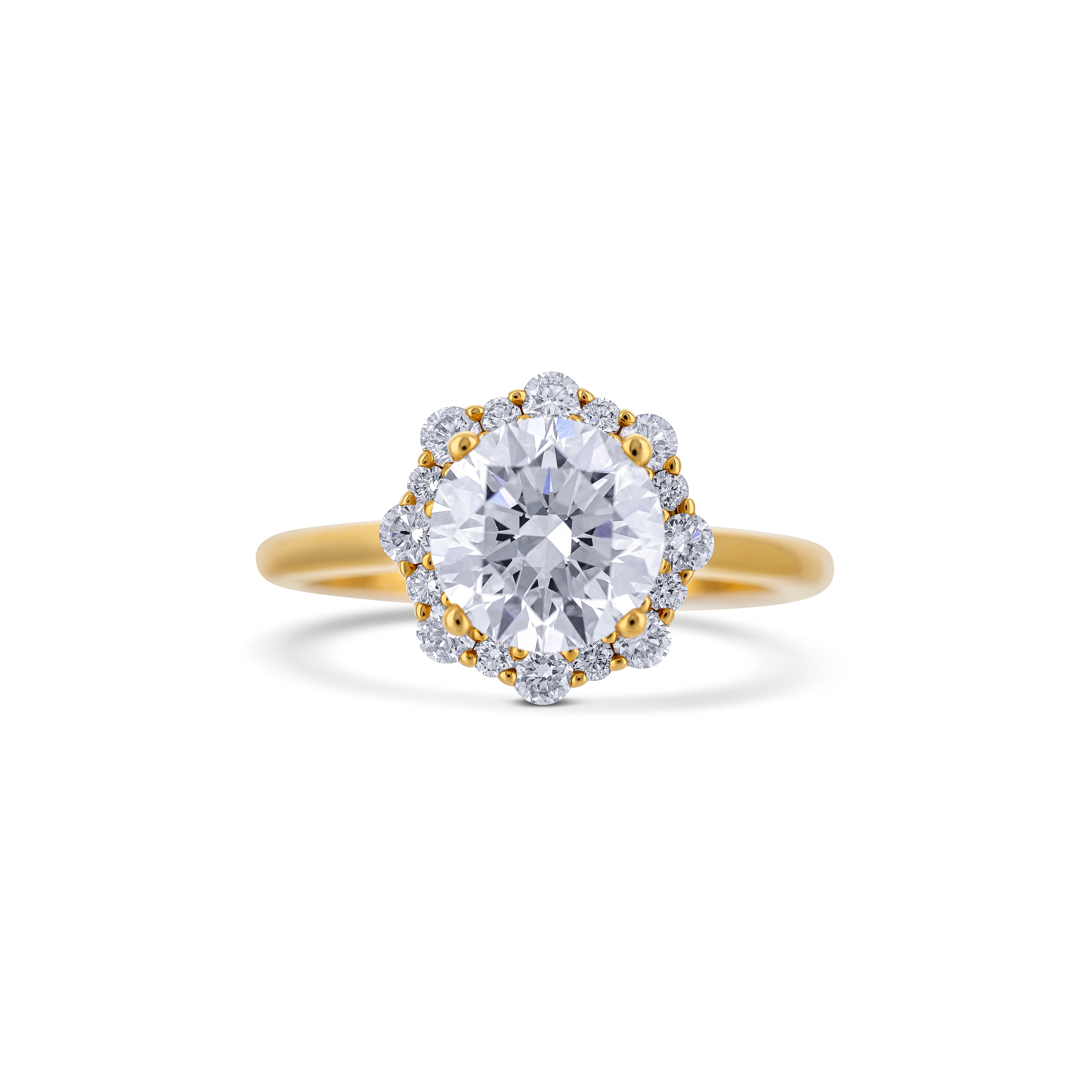 18K Yellow Gold Round Cut Diamond with Diamond Halo Lab Grown Engagement Ring