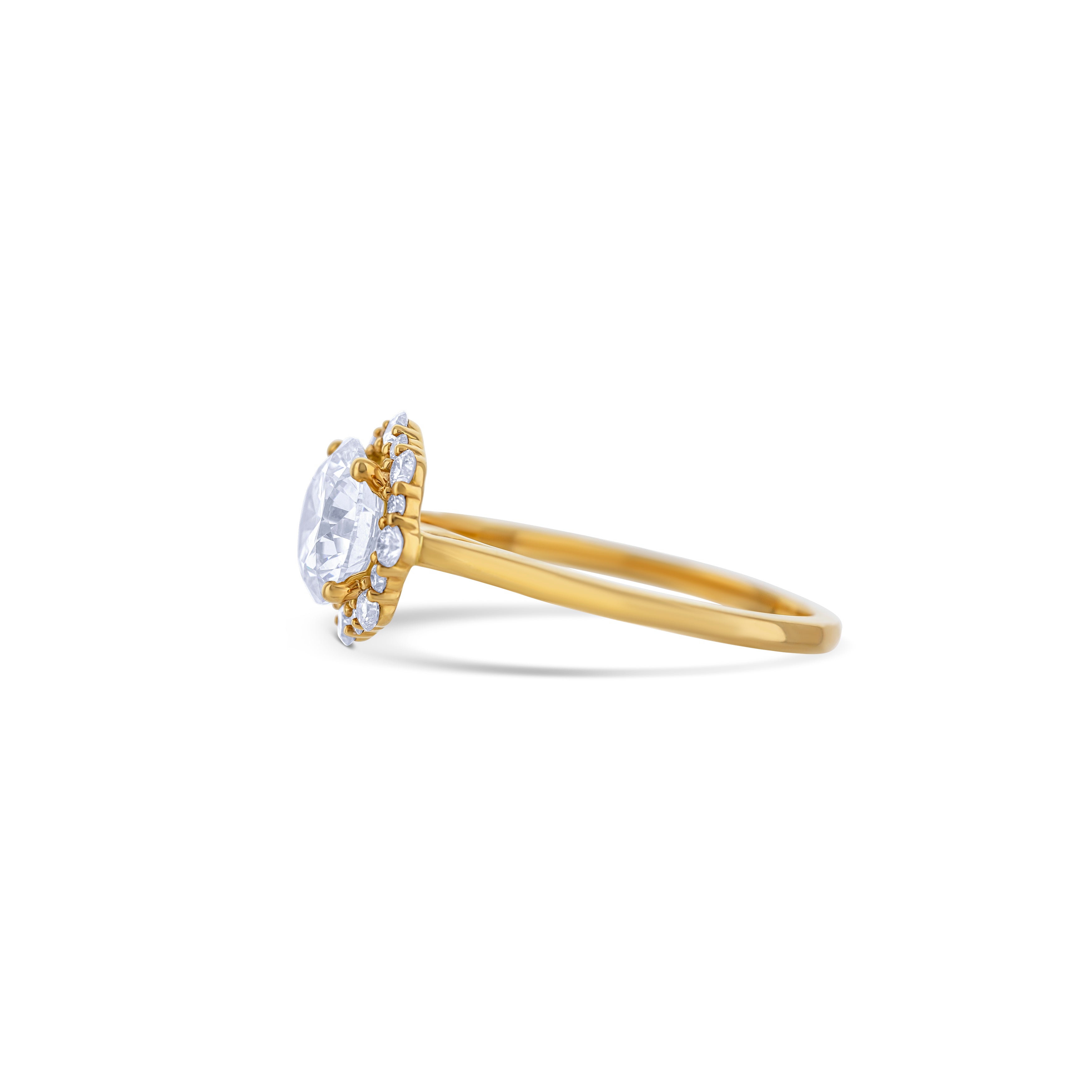 18K Yellow Gold Round Cut Diamond with Diamond Halo Lab Grown Engagement Ring