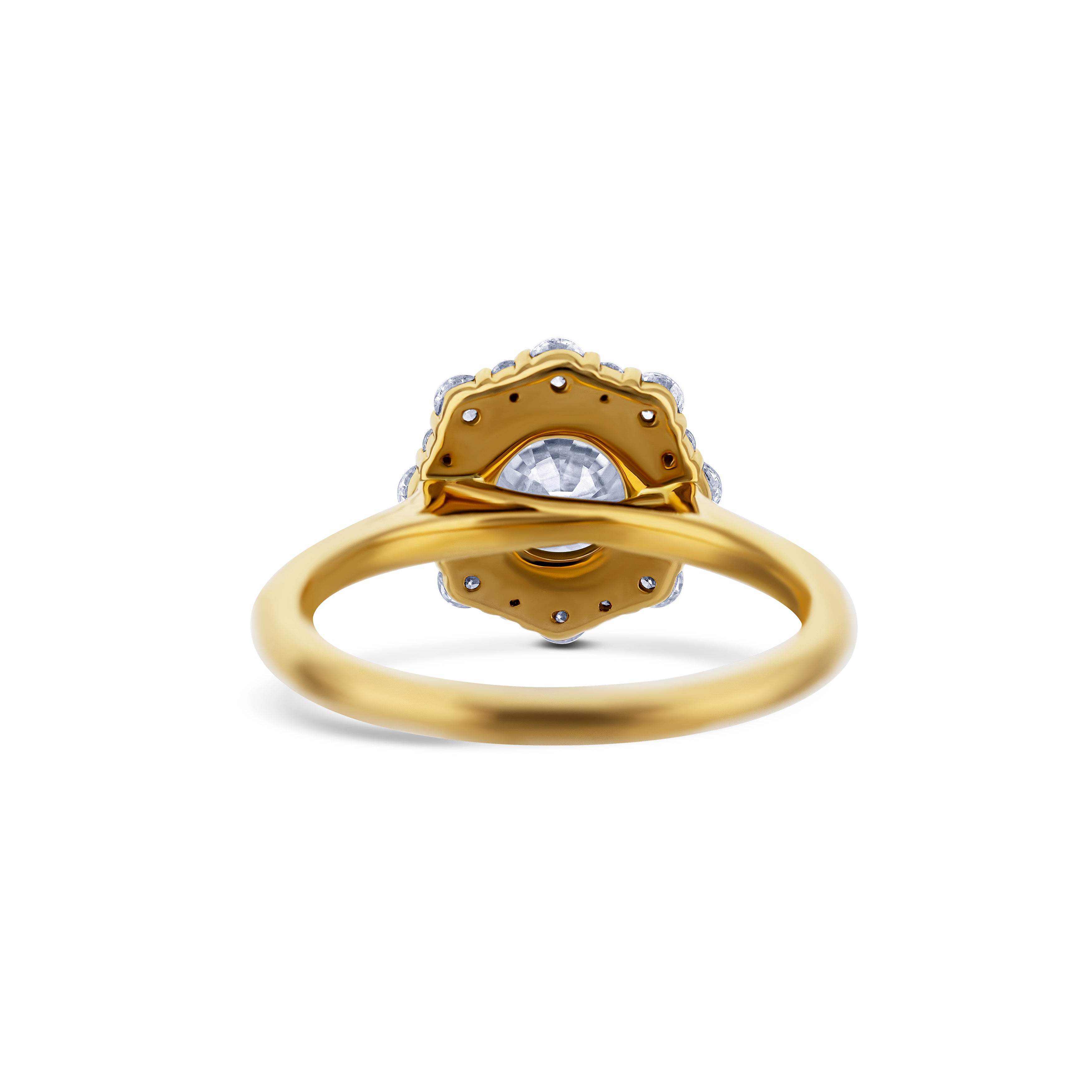 18K Yellow Gold Round Cut Diamond with Diamond Halo Lab Grown Engagement Ring