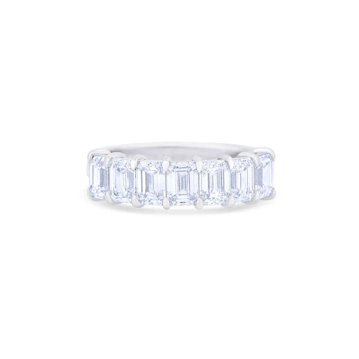 18K White Gold Emerald Cut Diamond Halfway Wedding Band