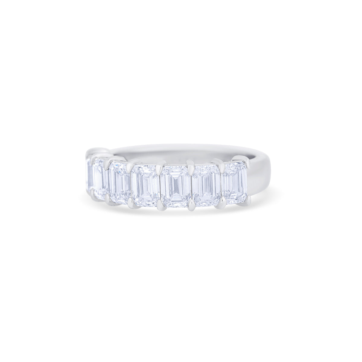 18K White Gold Emerald Cut Diamond Halfway Wedding Band