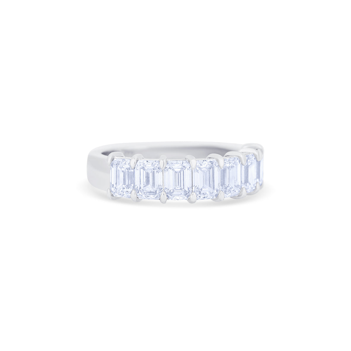 18K White Gold Emerald Cut Diamond Halfway Wedding Band