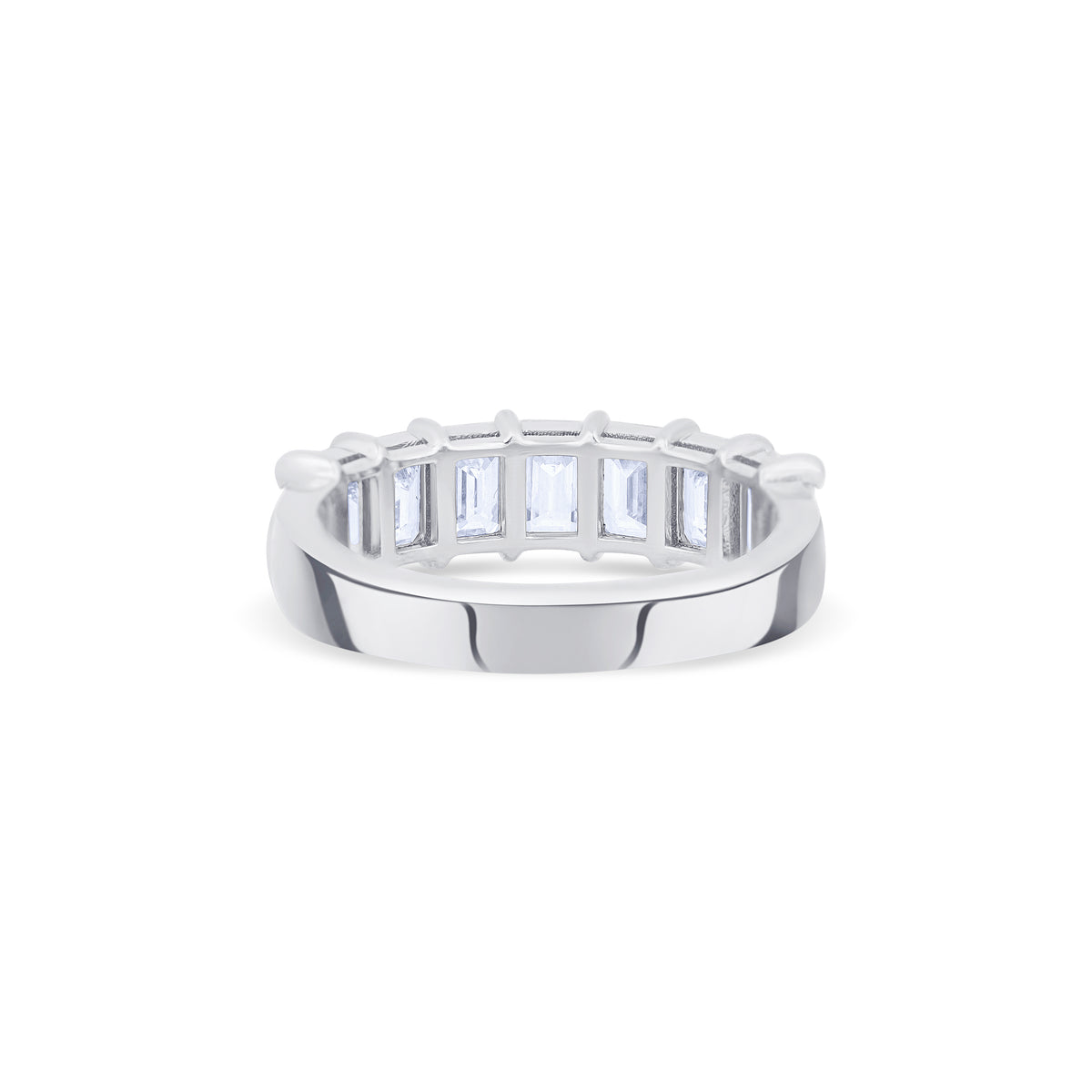 18K White Gold Emerald Cut Diamond Halfway Wedding Band