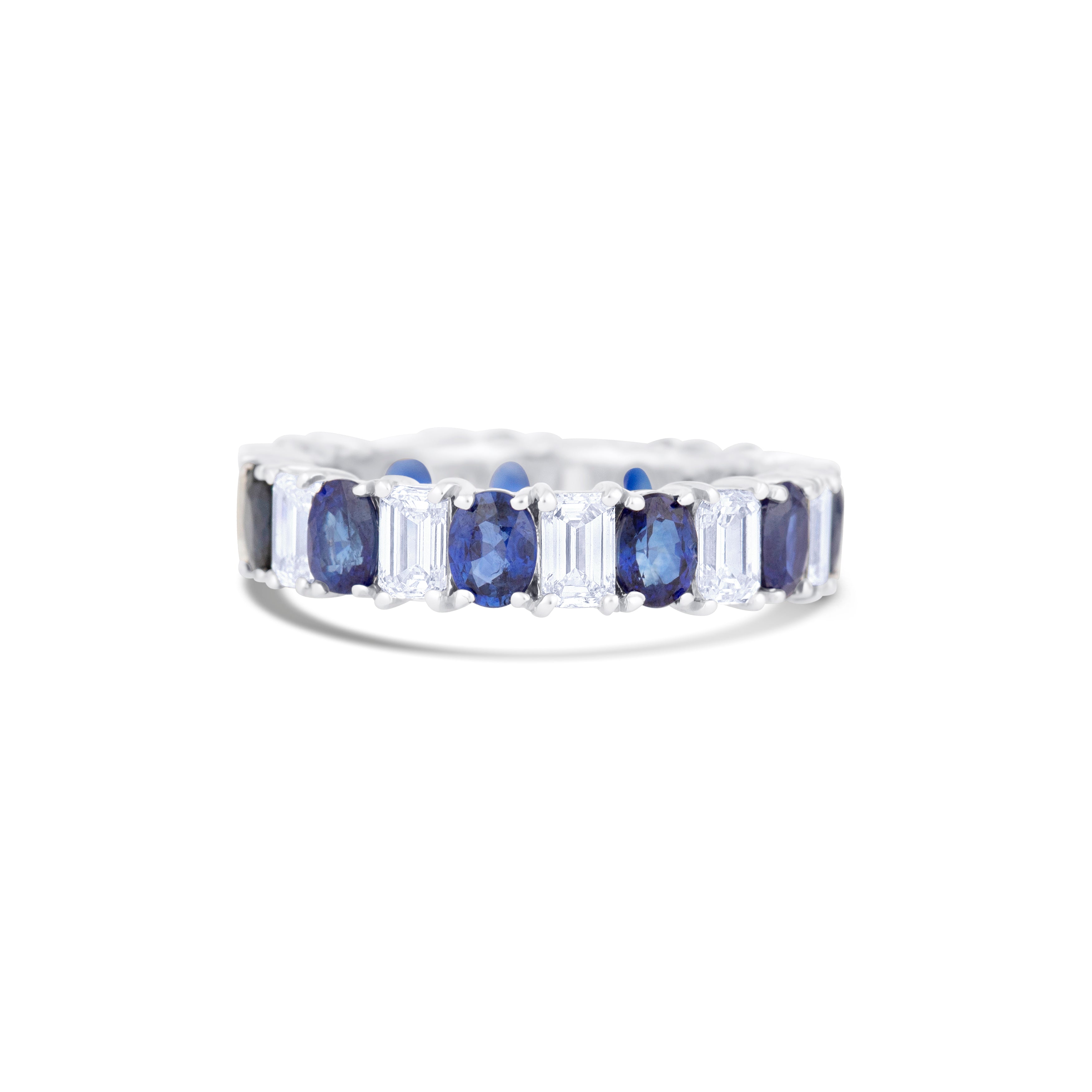 18K White Gold Sapphire and Emerald Cut Diamond Ring