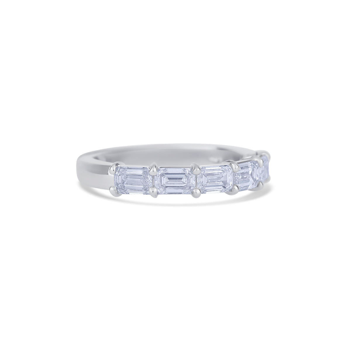 18K White Gold Emerald Cut Diamond Halfway Wedding Band