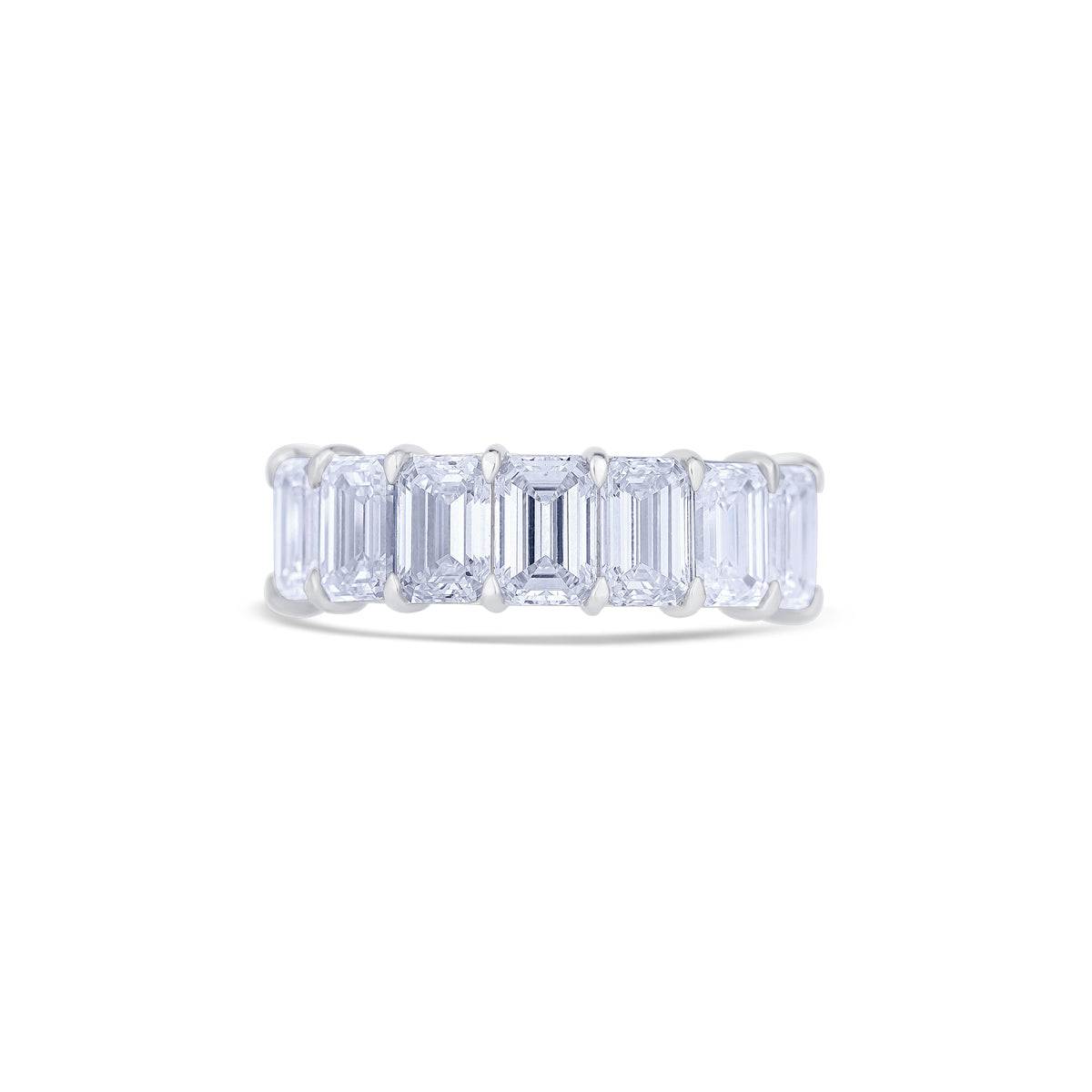 18K White Gold Emerald Cut Diamond Halfway Wedding Band