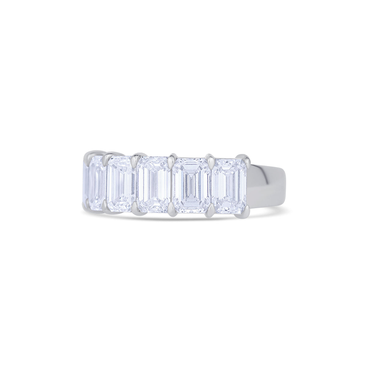 18K White Gold Emerald Cut Diamond Halfway Wedding Band