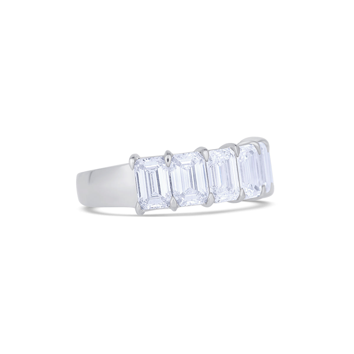 18K White Gold Emerald Cut Diamond Halfway Wedding Band