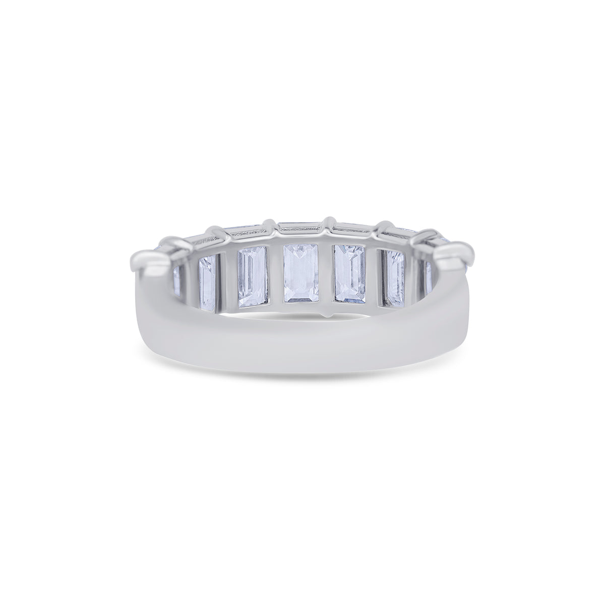 18K White Gold Emerald Cut Diamond Halfway Wedding Band