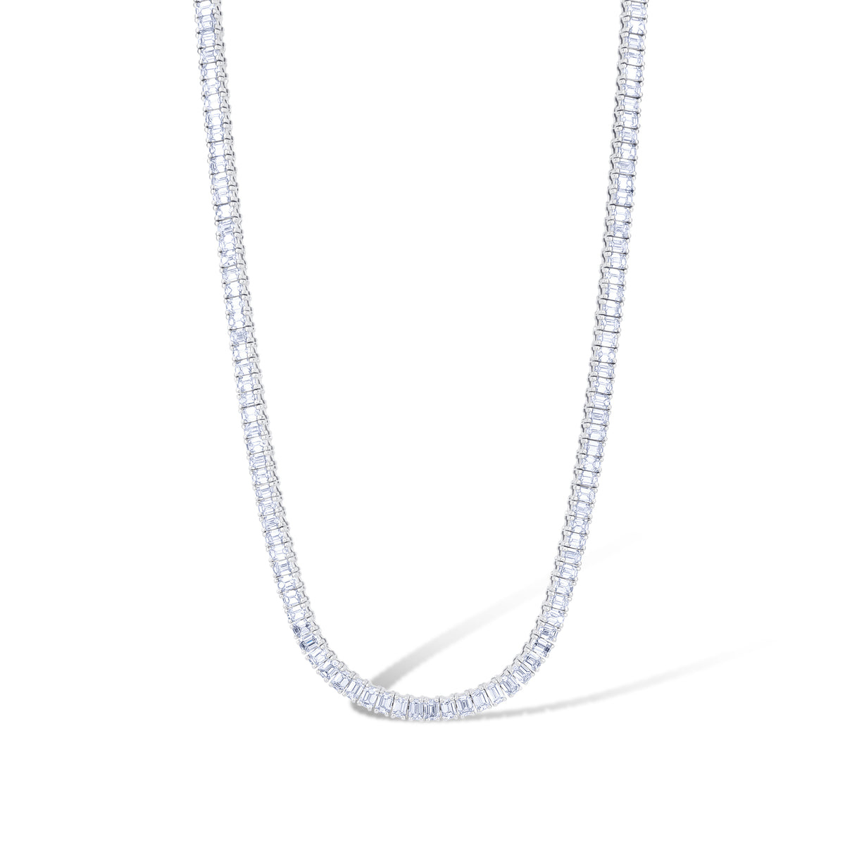 18K White Gold Emerald Cut Diamond Tennis Necklace