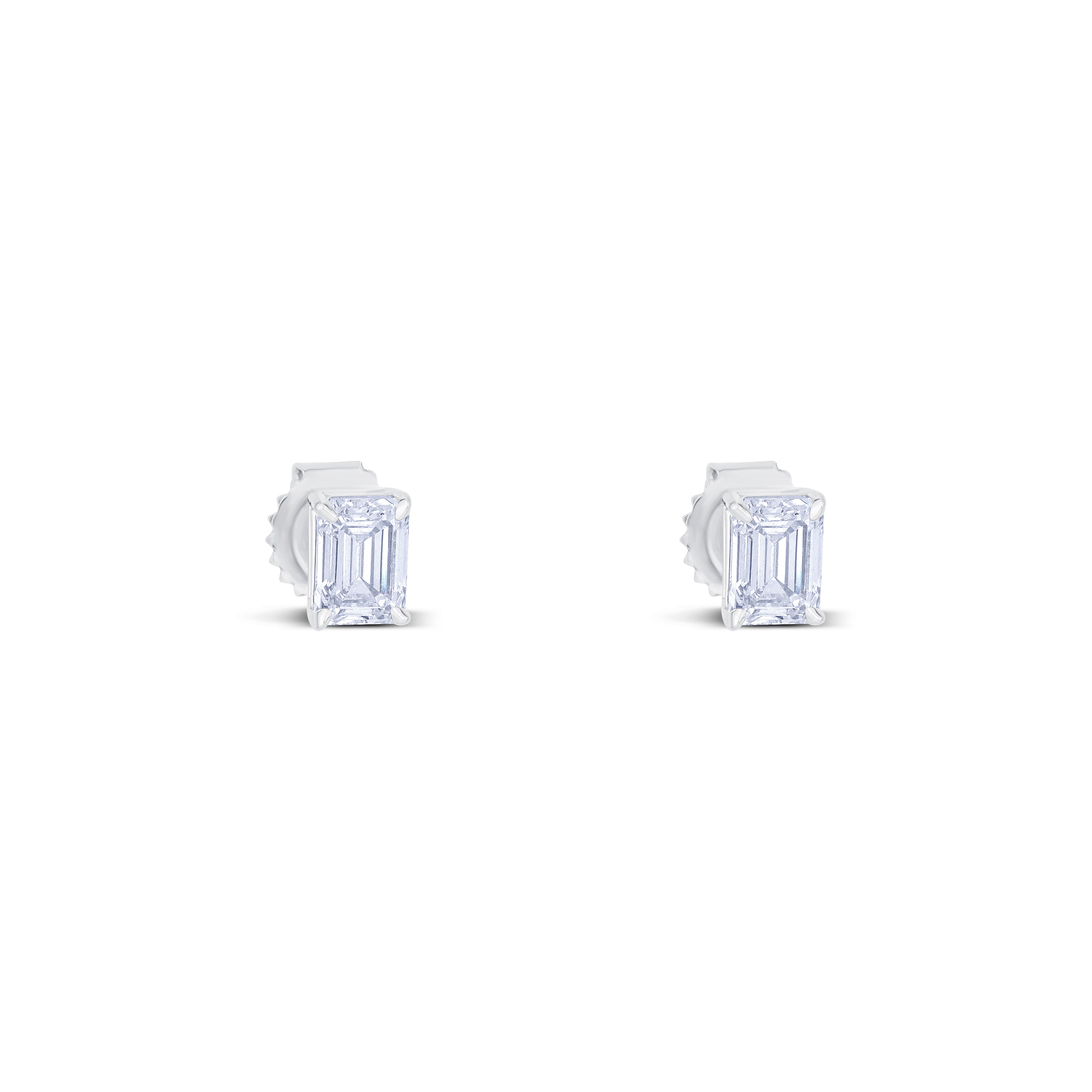18K White Gold Emerald Cut Diamond Stud Earrings