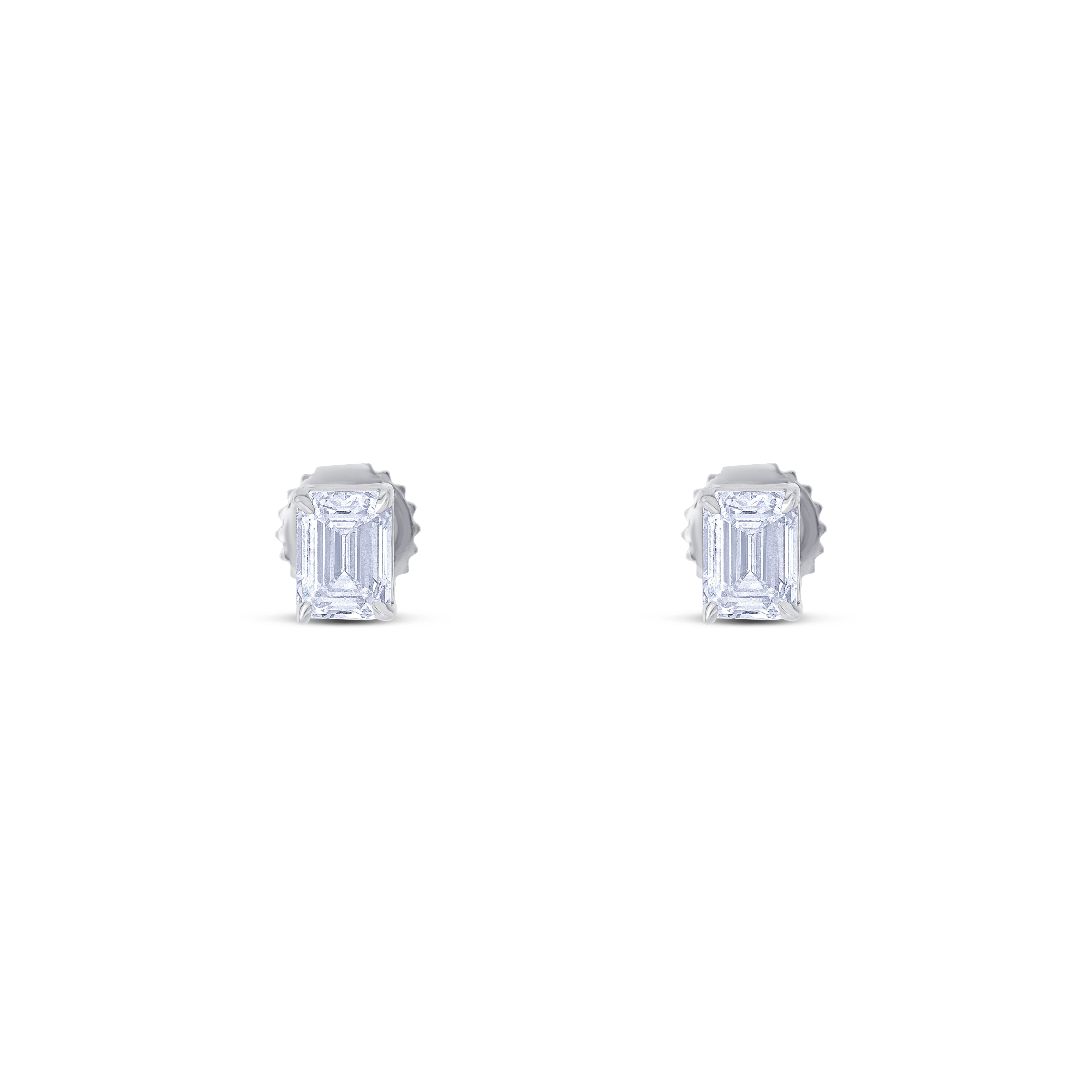 18K White Gold Emerald Cut Diamond Stud Earrings