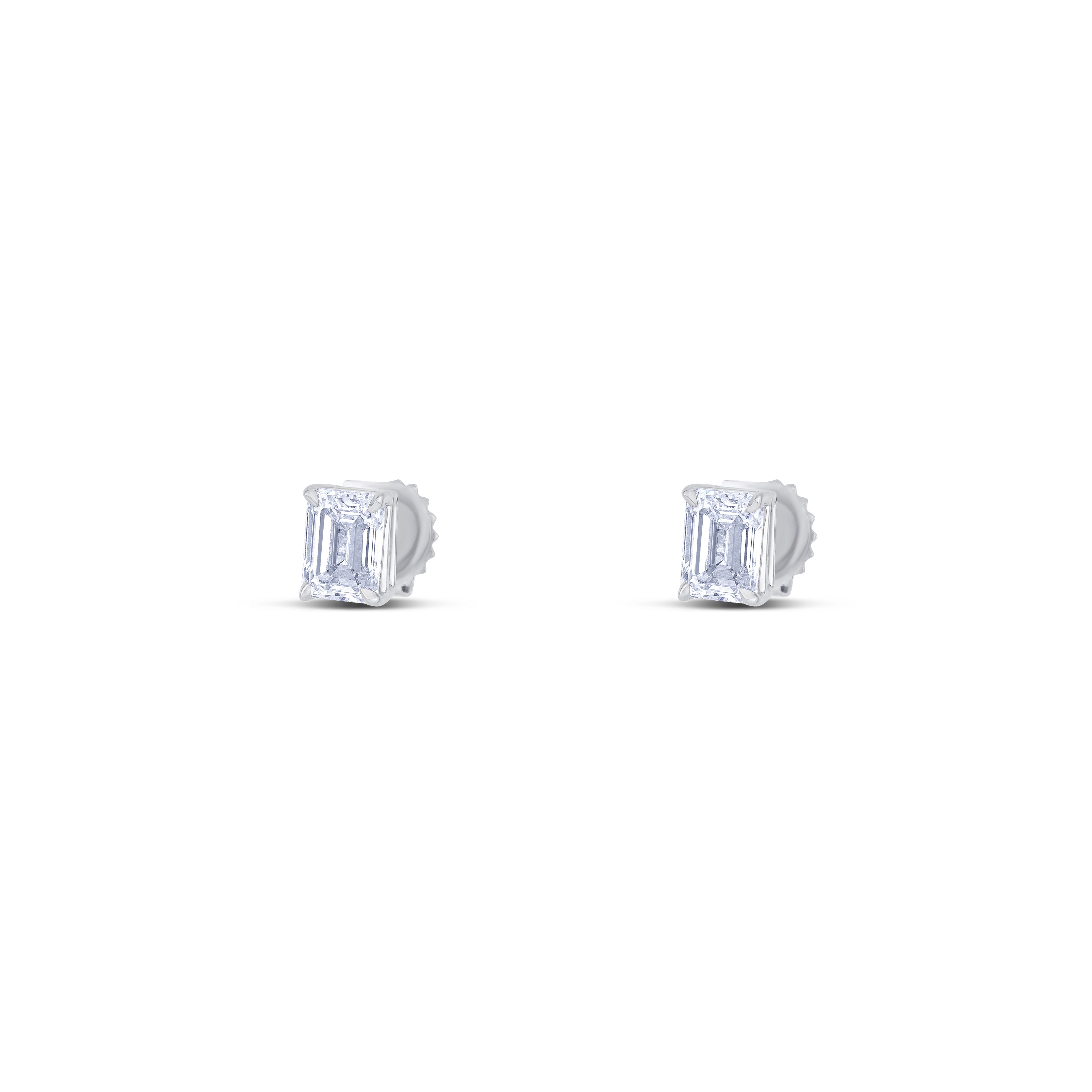 18K White Gold Emerald Cut Diamond Stud Earrings