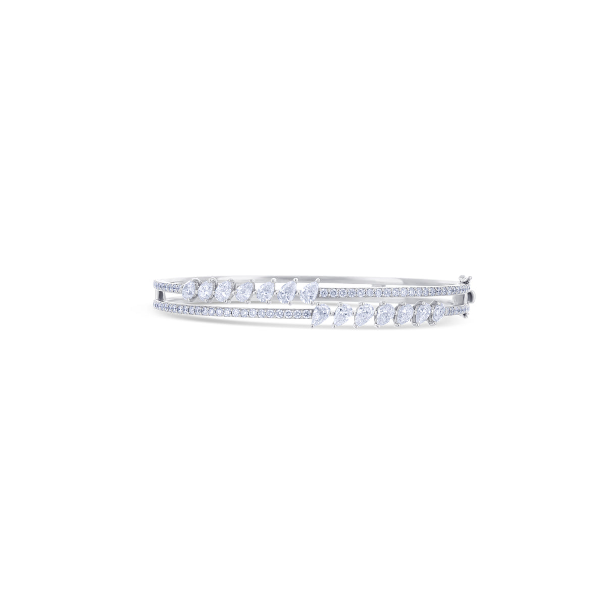 18K White Gold Pear and Round Cut Diamond Bangle Bracelet
