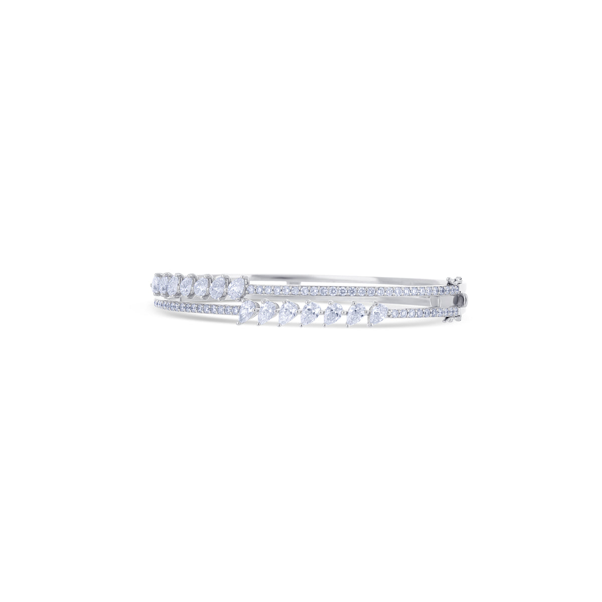 18K White Gold Pear and Round Cut Diamond Bangle Bracelet