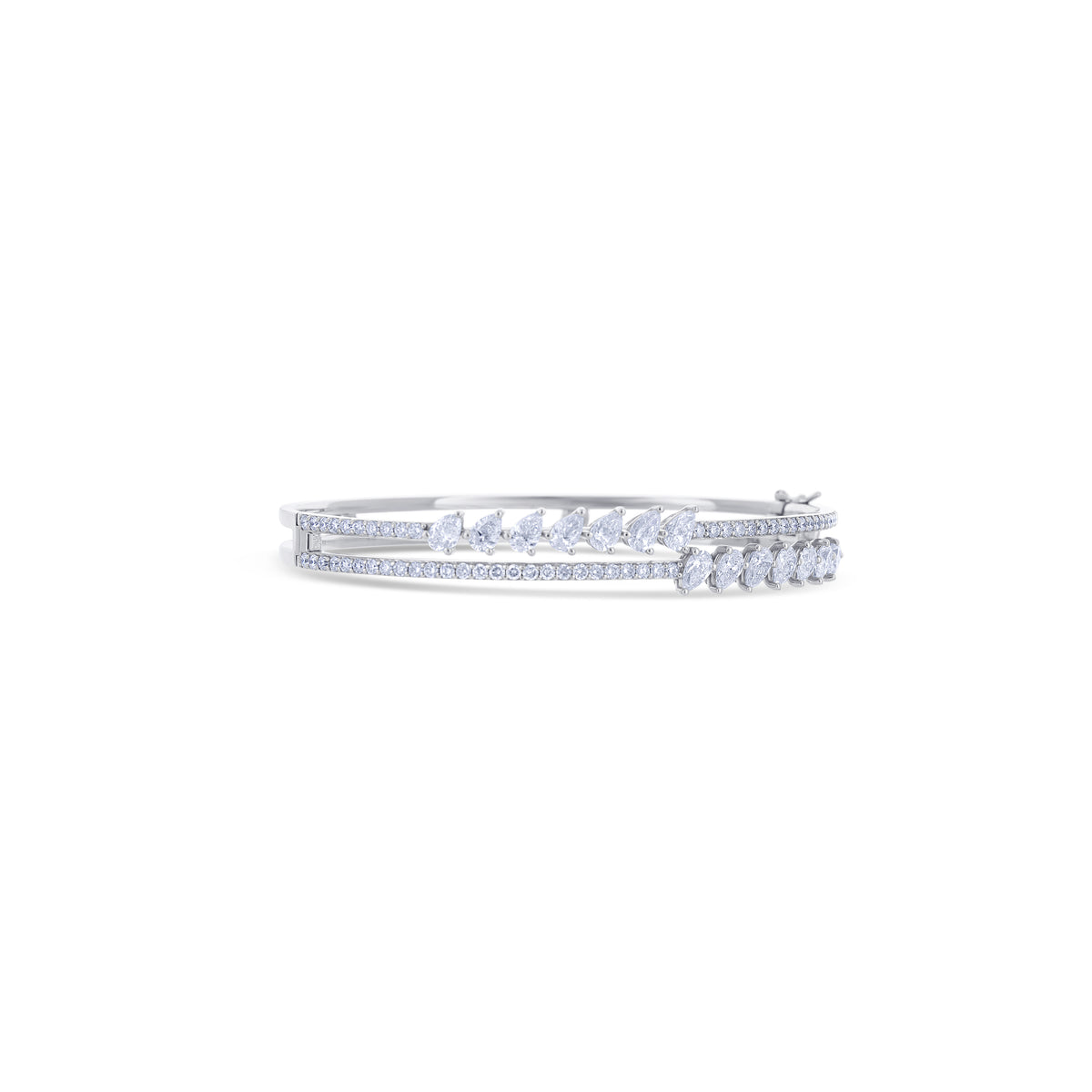 18K White Gold Pear and Round Cut Diamond Bangle Bracelet