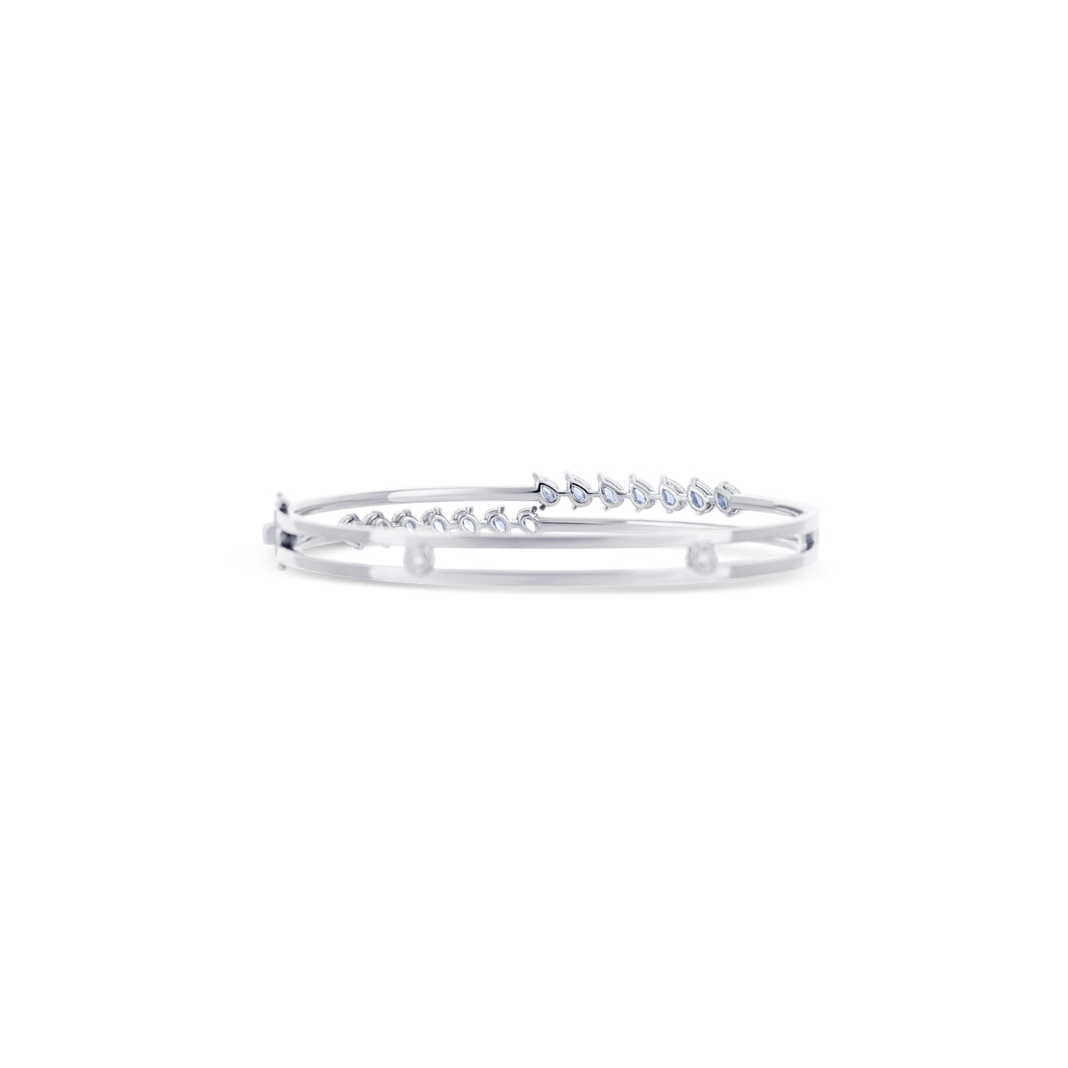 18K White Gold Pear and Round Cut Diamond Bangle Bracelet