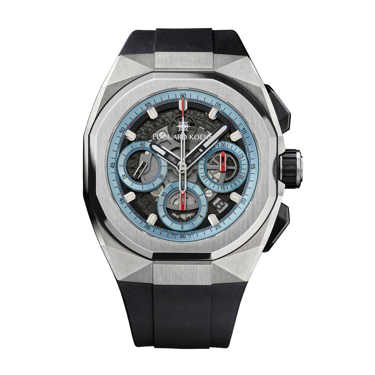 Edouard Koehn Tempus III Watch, 41mm Ice Blue Skeleton Dial, EK-CHR10SRIB