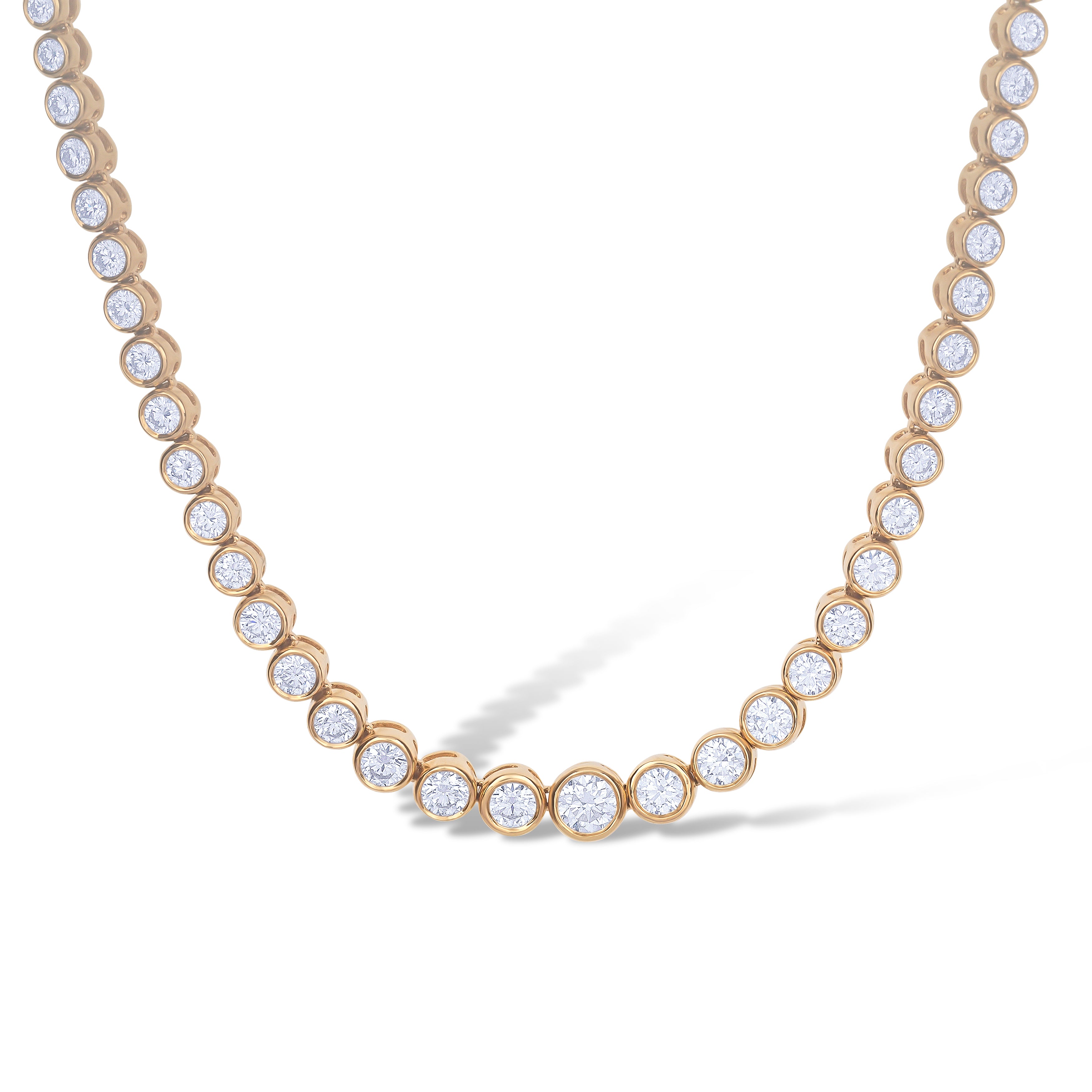 14K Yellow Gold Round Cut Diamond Half Bezel Set Tennis Necklace