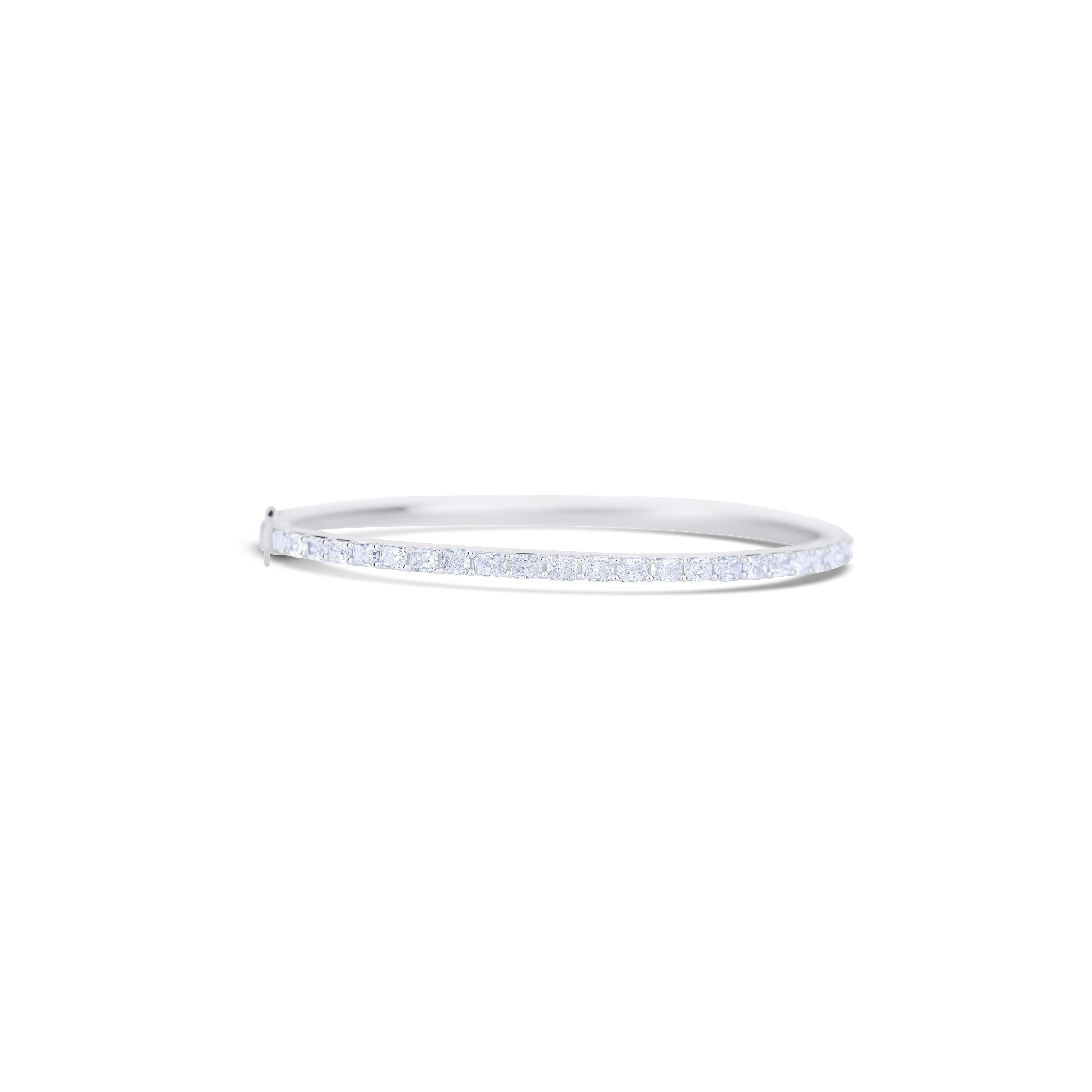 14K White Gold Round Cut Diamond Halfway Bangle Bracelet