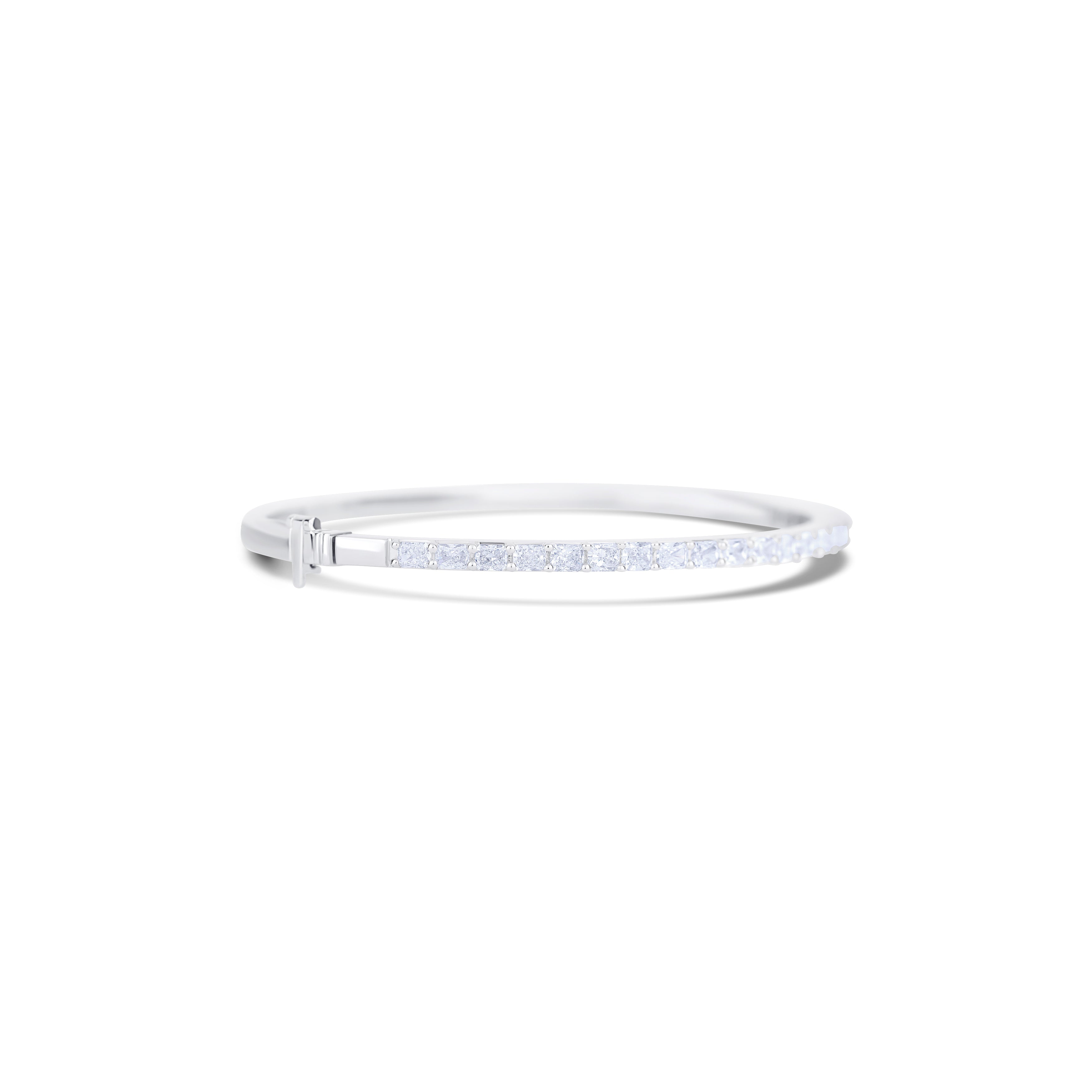 14K White Gold Round Cut Diamond Halfway Bangle Bracelet